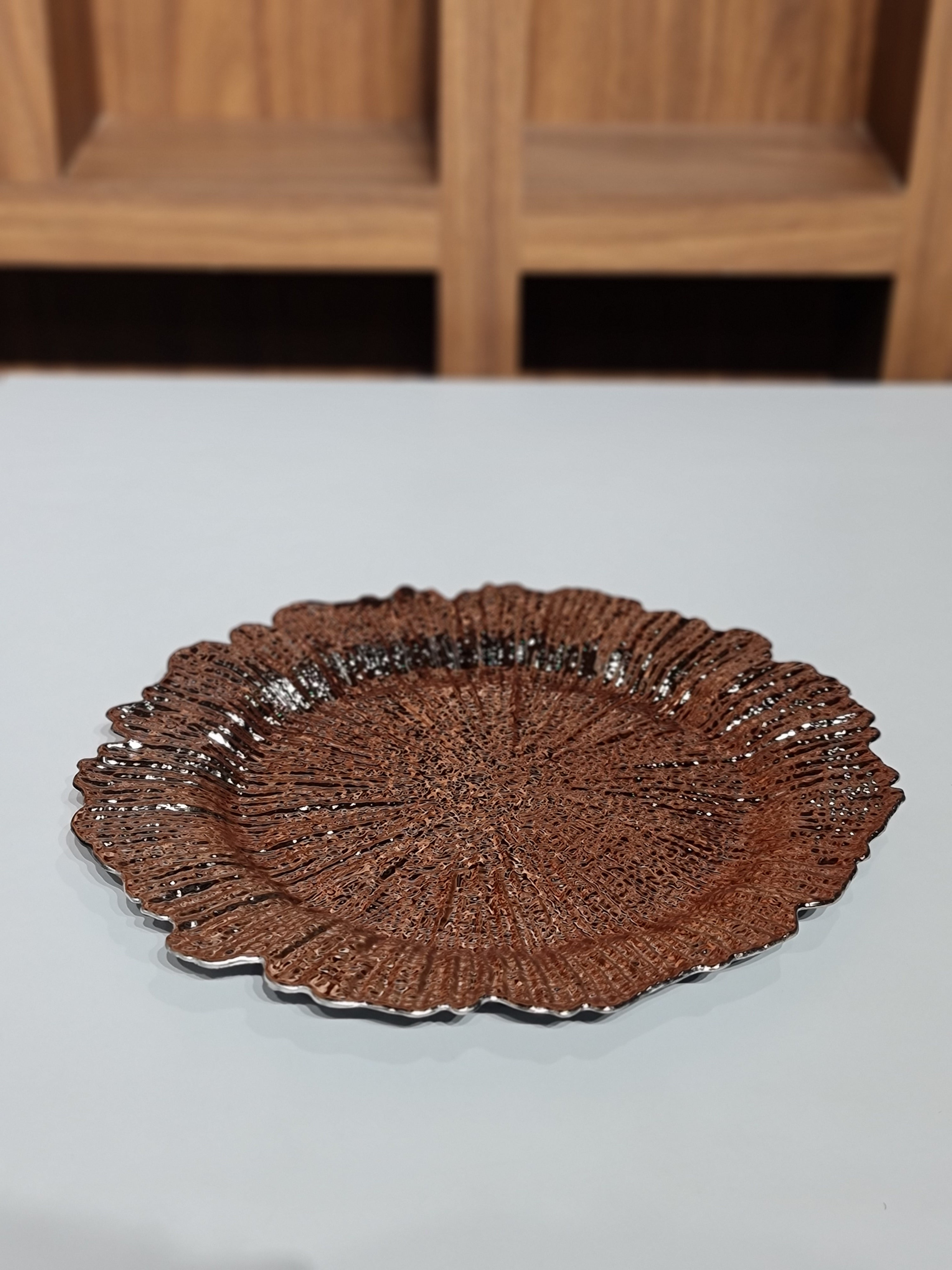 Set of 6 Rose Gold Reef Charger Plates | 34CM Starburst Scalloped Edge Dinner Chargers