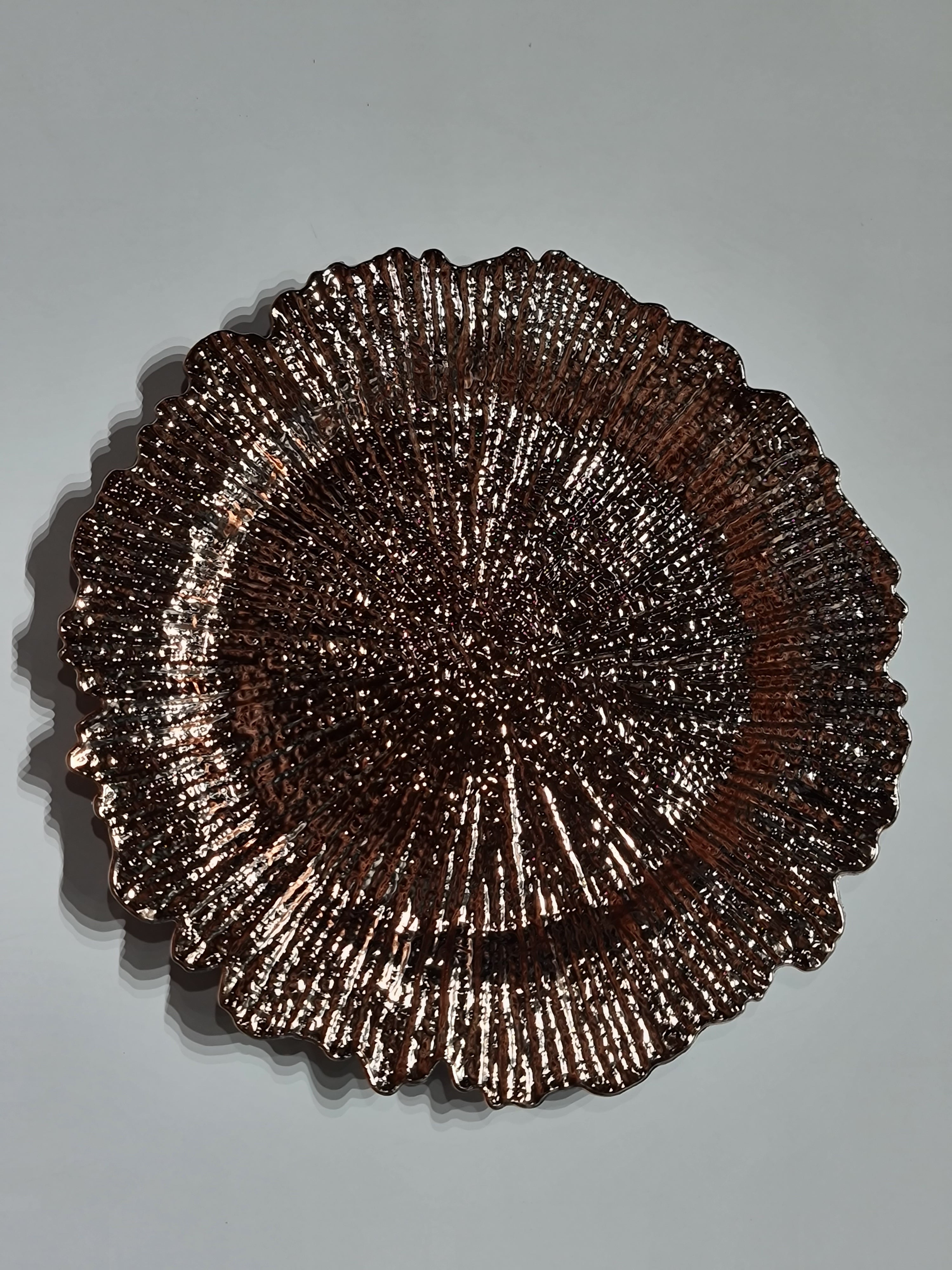Set of 6 Rose Gold Reef Charger Plates | 34CM Starburst Scalloped Edge Dinner Chargers