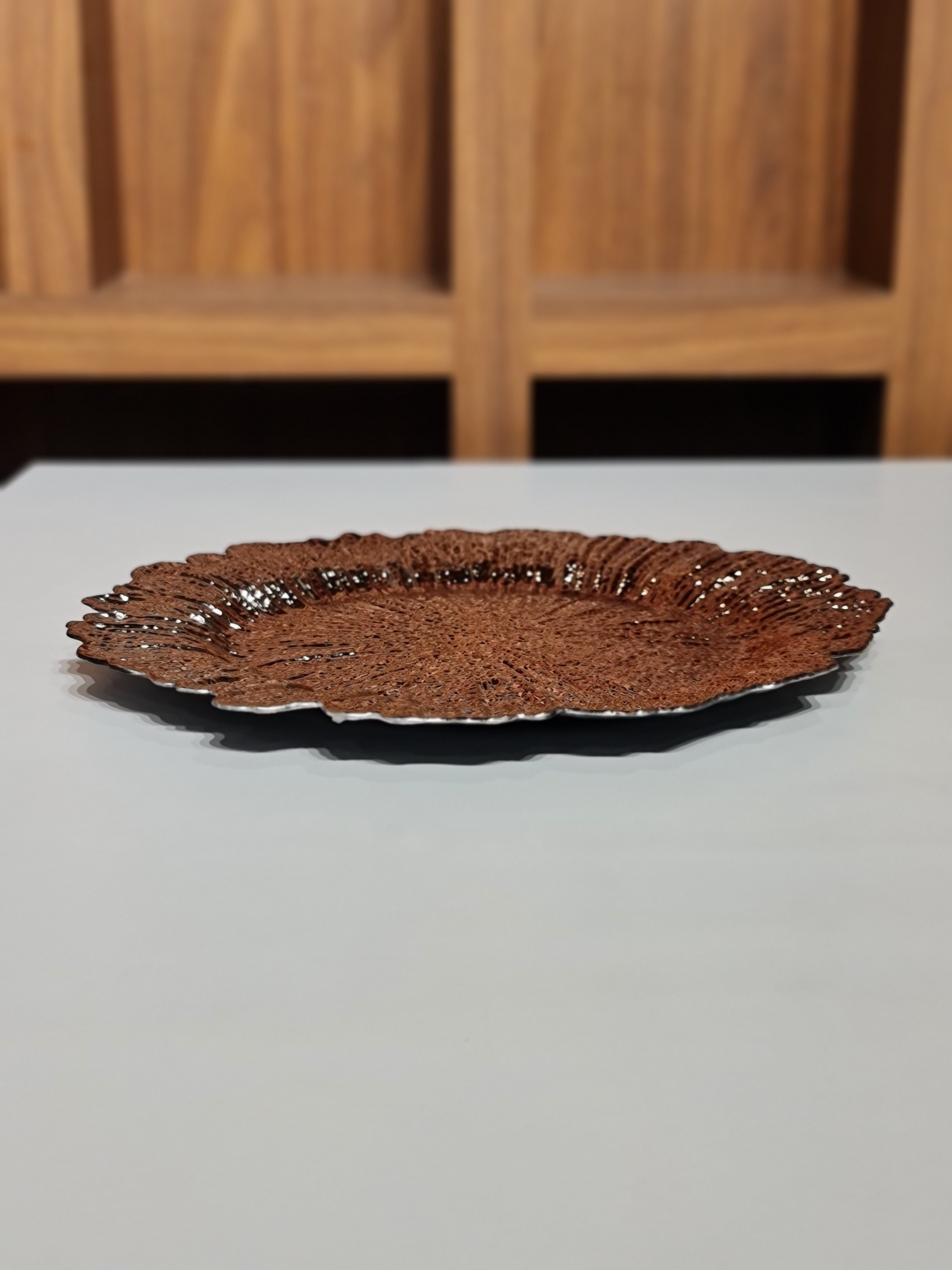 Set of 6 Rose Gold Reef Charger Plates | 34CM Starburst Scalloped Edge Dinner Chargers