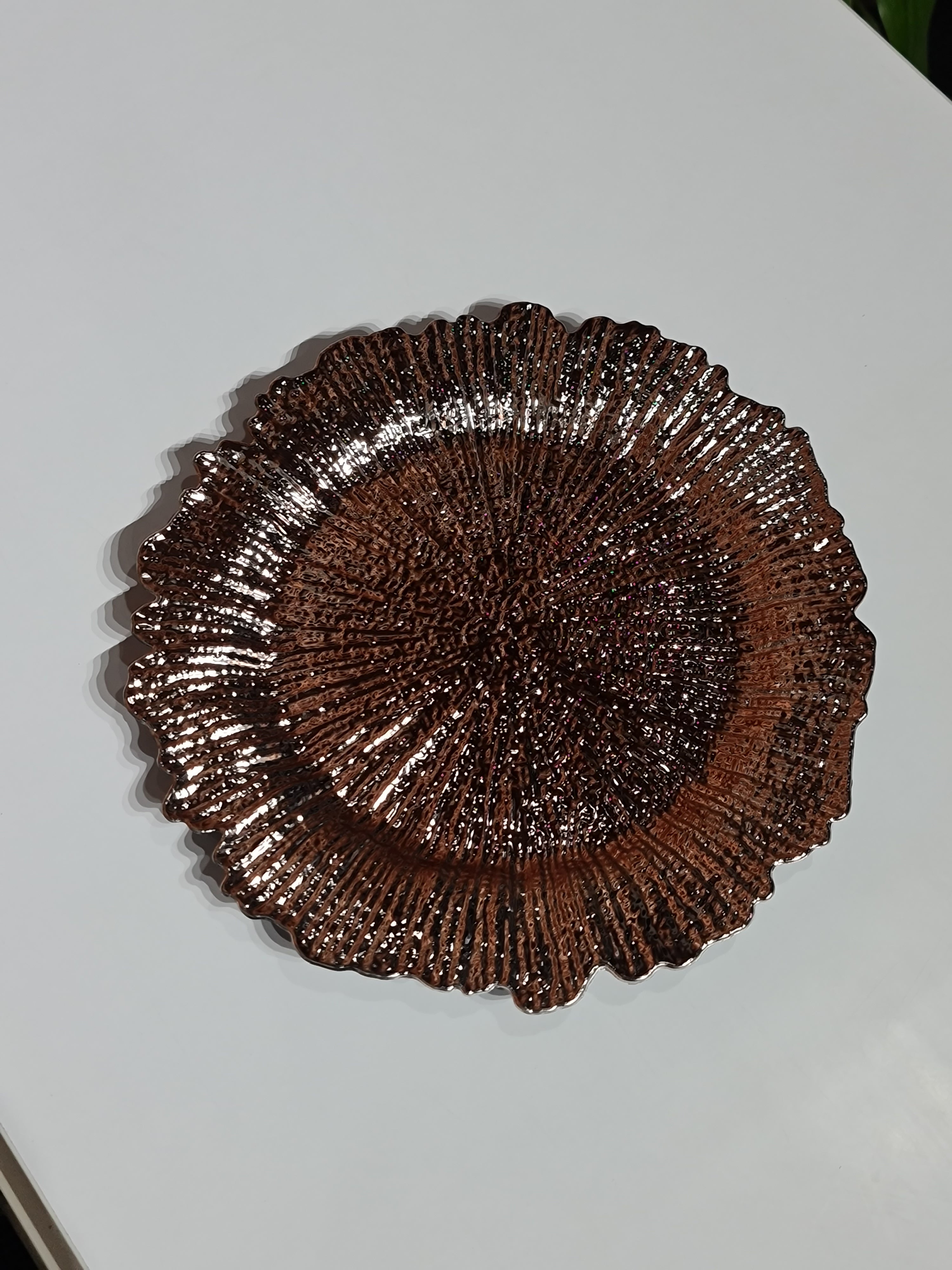 Set of 6 Rose Gold Reef Charger Plates | 34CM Starburst Scalloped Edge Dinner Chargers