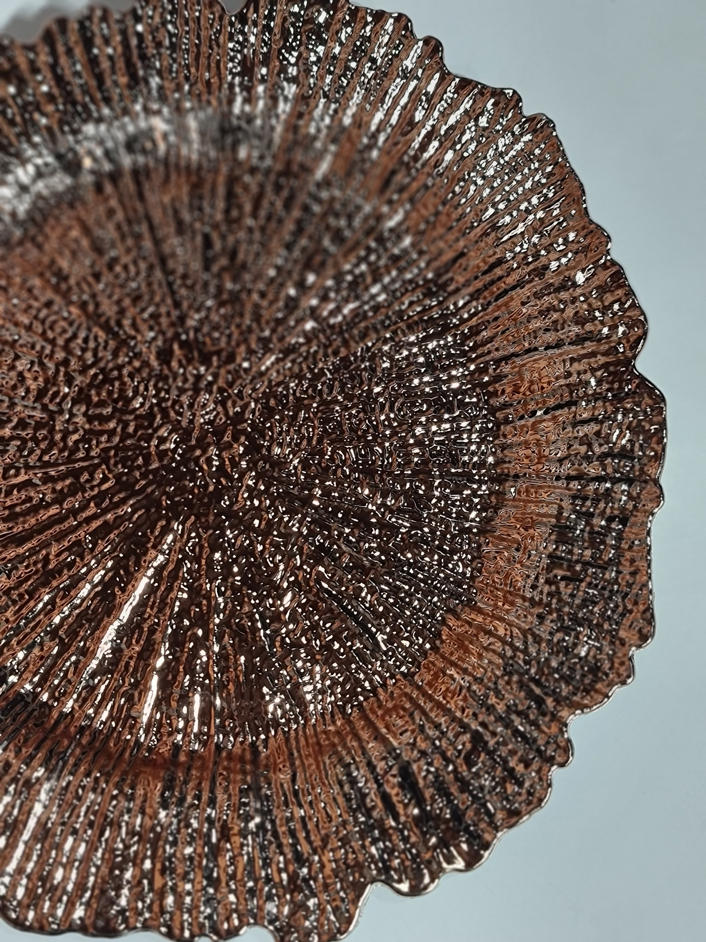 Set of 6 Rose Gold Reef Charger Plates | 34CM Starburst Scalloped Edge Dinner Chargers