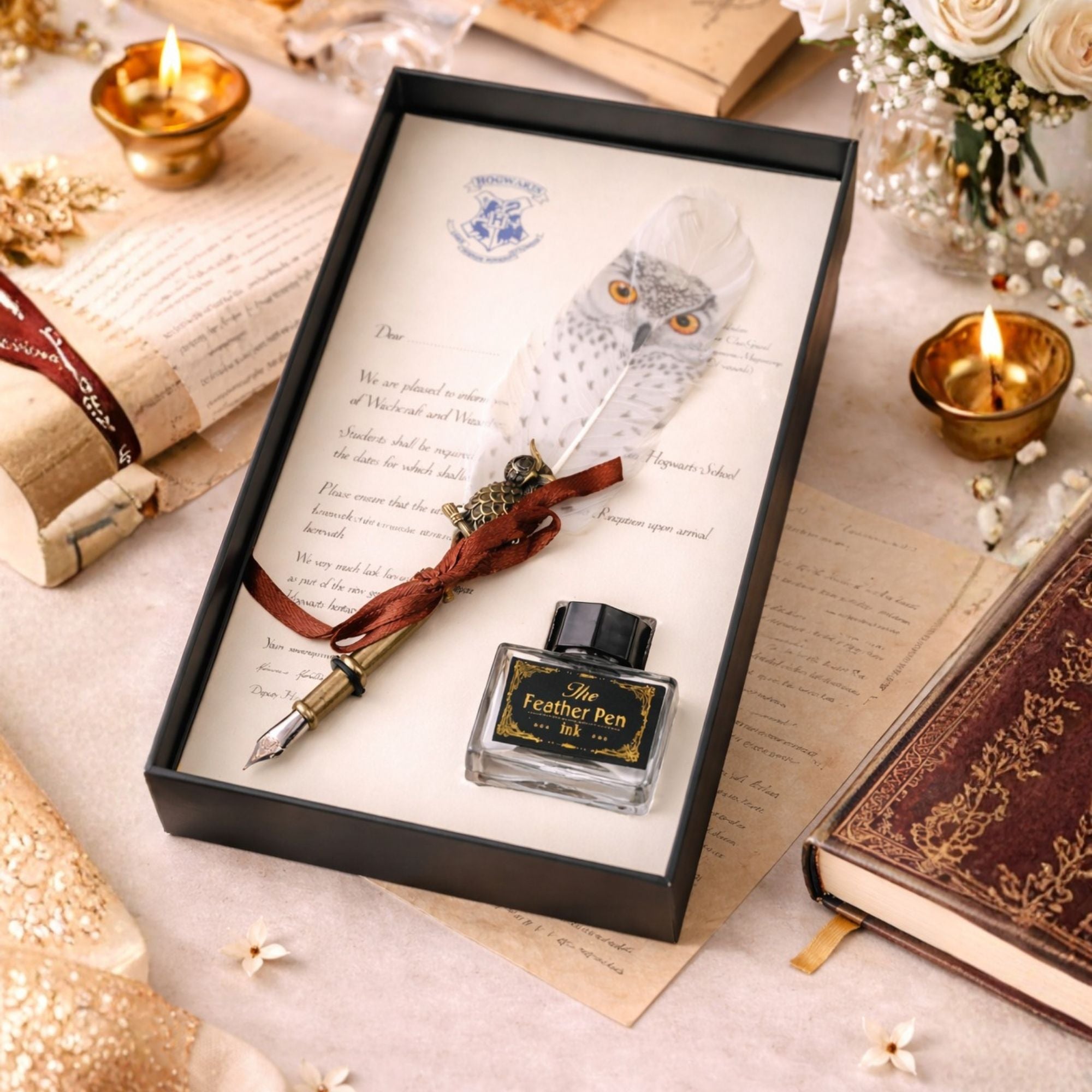 Hogwarts Owl Feather Quill Pen & Ink Set