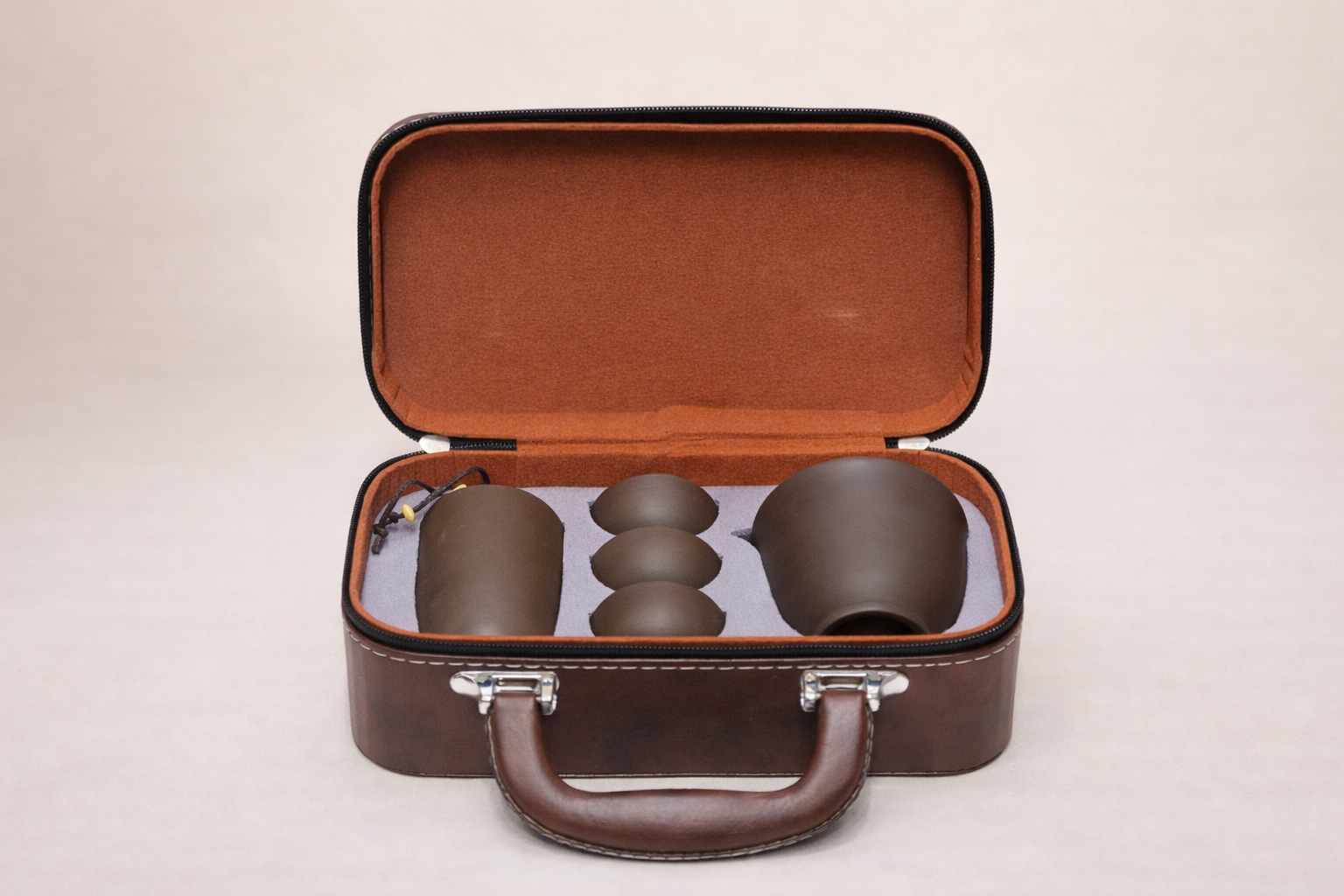 Artisanal Blue Ceramic Tea Set with Case - Handmade Clay Teapot