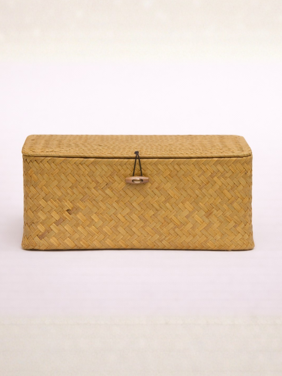 Set of 3 Natural Organiser Boxes | Woven Sea grass Storage Baskets with Lid