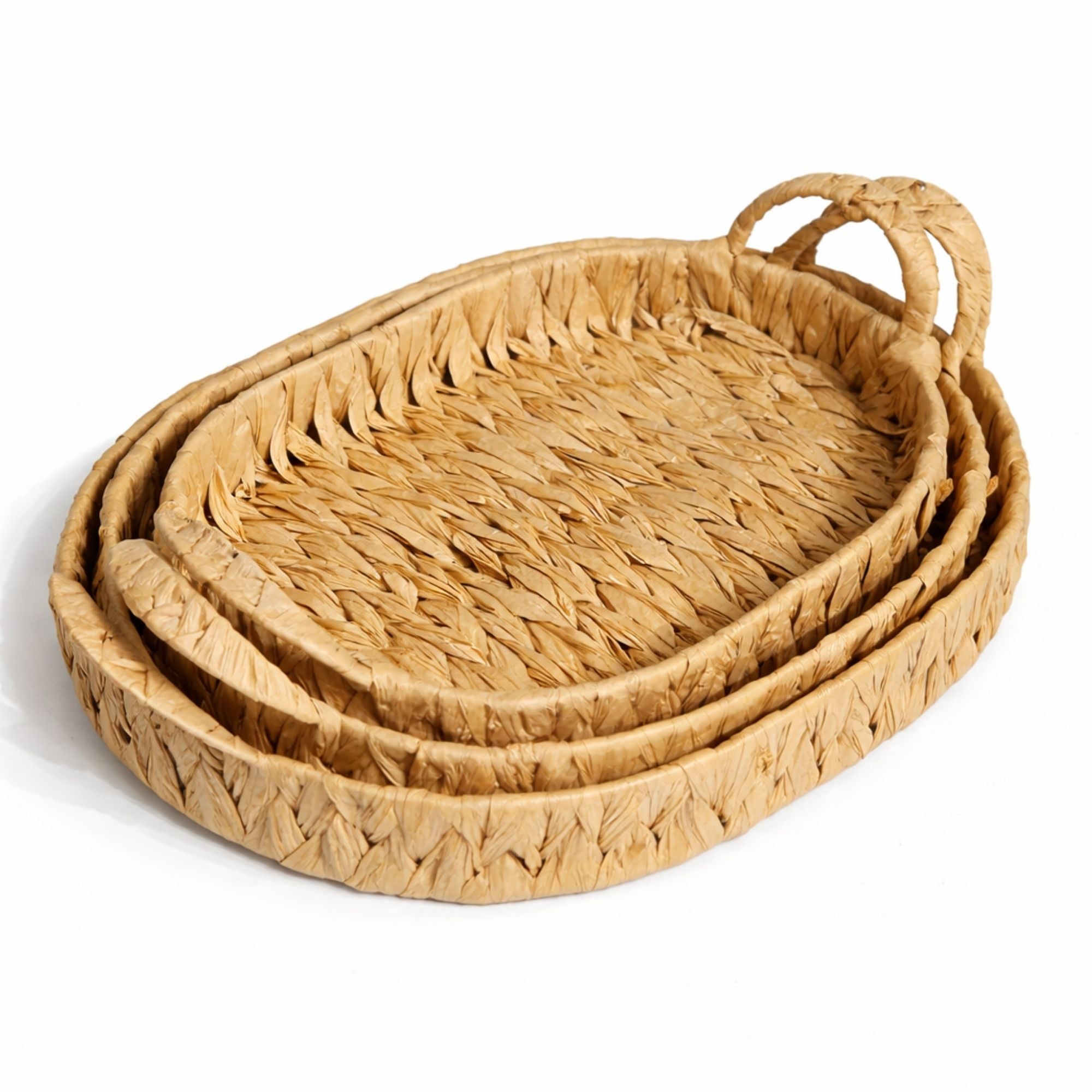 Set of 3 Handwoven Water Hyacinth Oval Tray