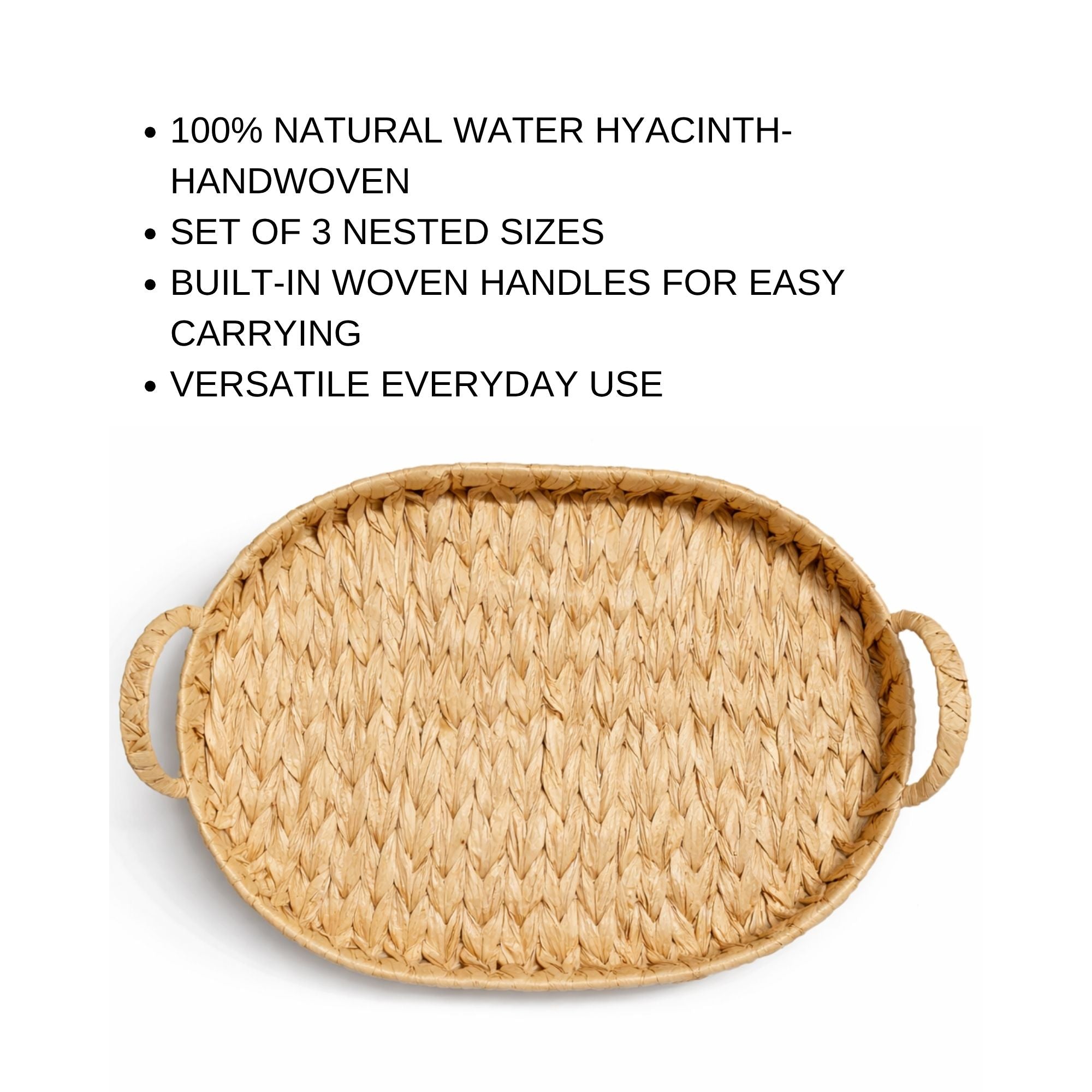 Set of 3 Handwoven Water Hyacinth Oval Tray
