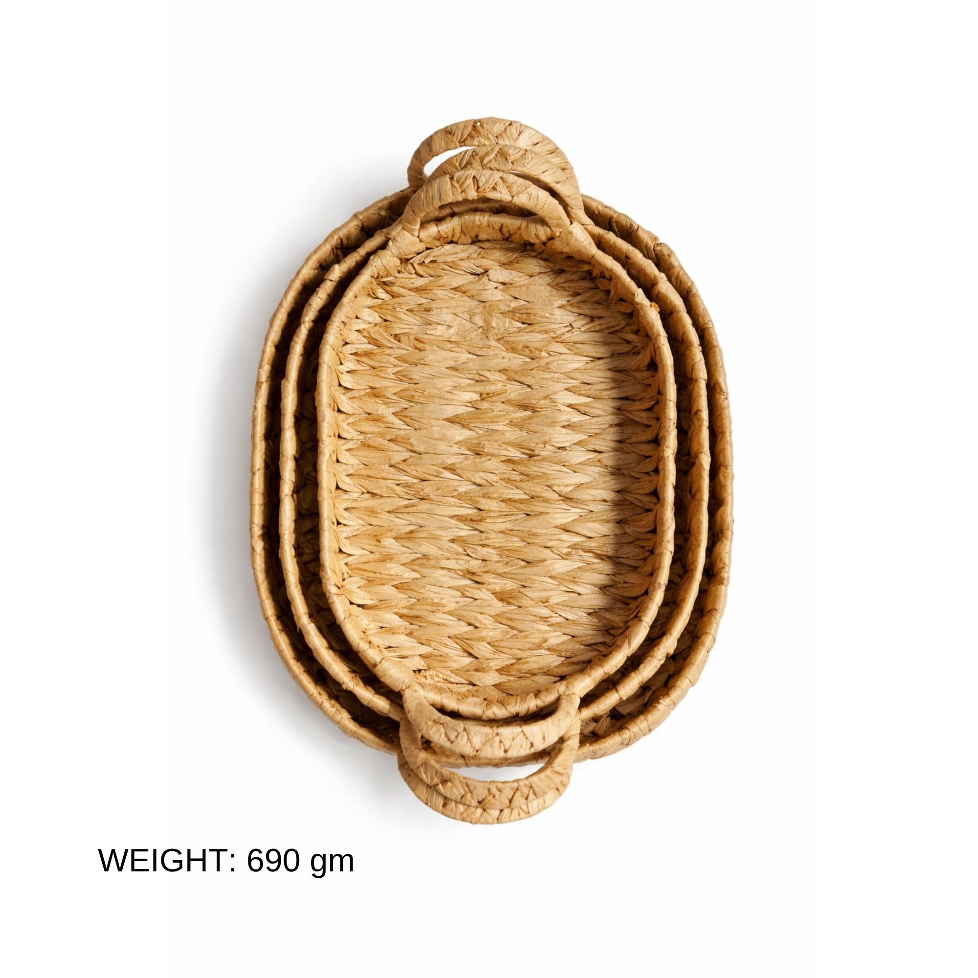 Set of 3 Handwoven Water Hyacinth Oval Tray