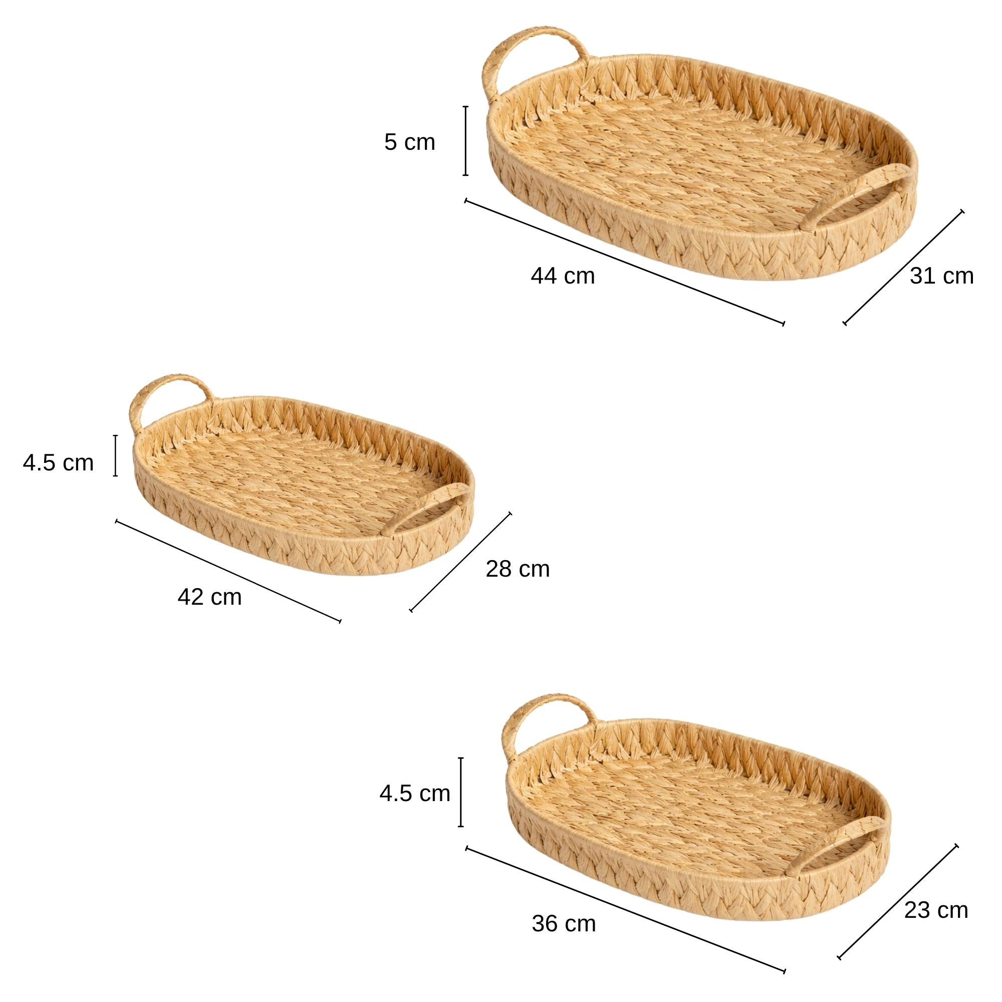 Set of 3 Handwoven Water Hyacinth Oval Tray