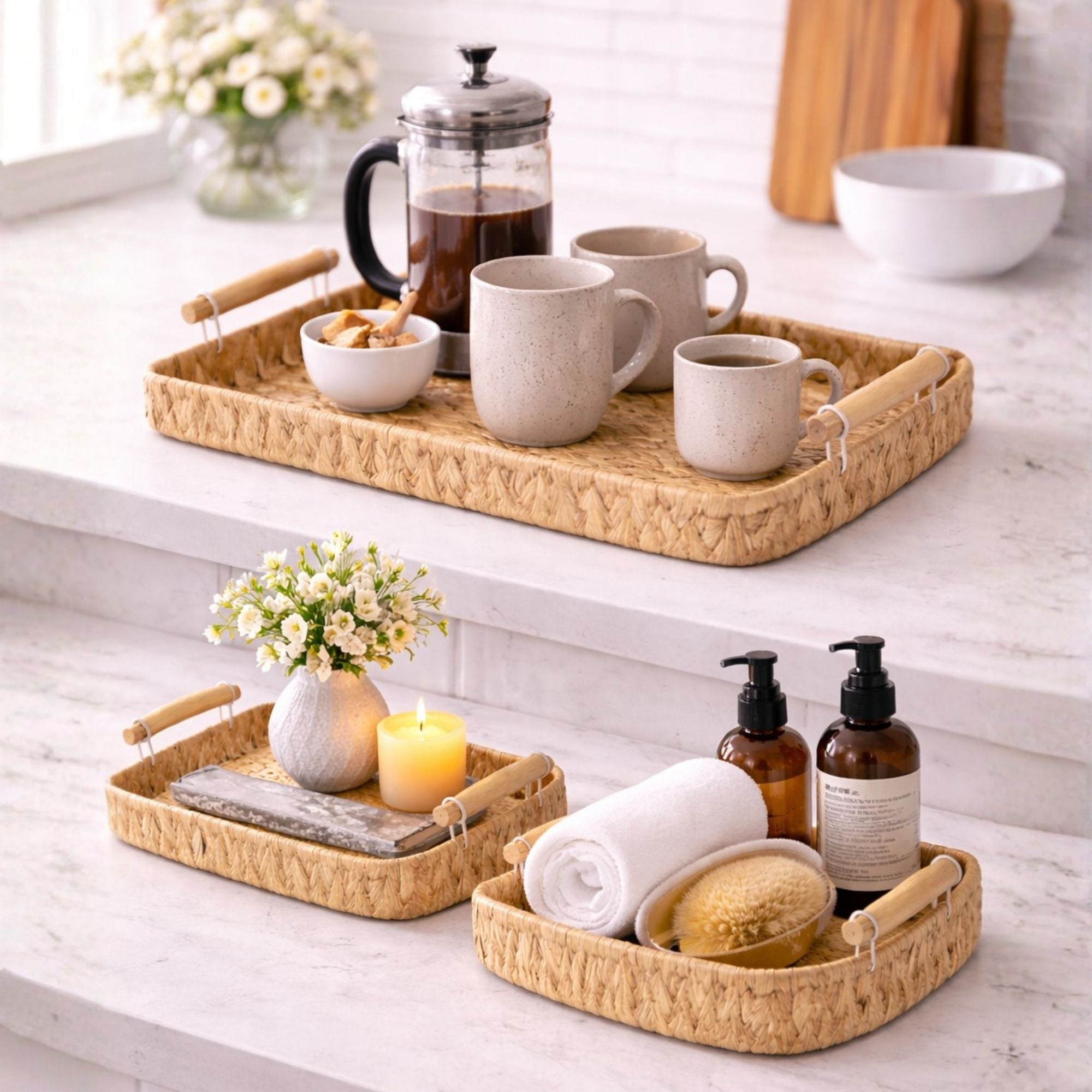 Set of 3 Handwoven Natural Fiber Nesting Trays