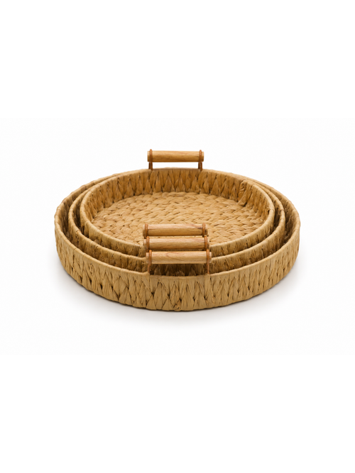 Round Woven Water Hyacinth Tray Set