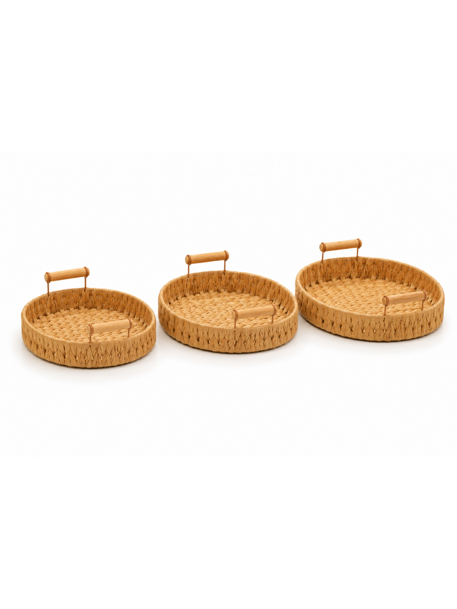 Round Woven Paper Tray Set