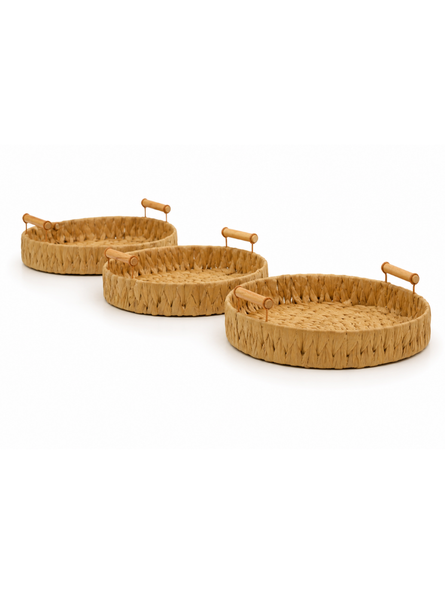 Round Woven Paper Tray Set