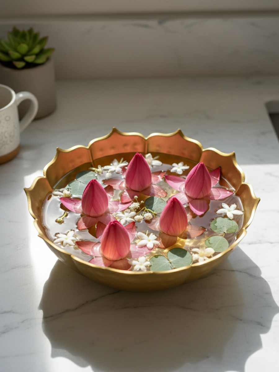 Decorative Brass Urli Bowl for Floating Flowers – Elegant Home Decor Accent