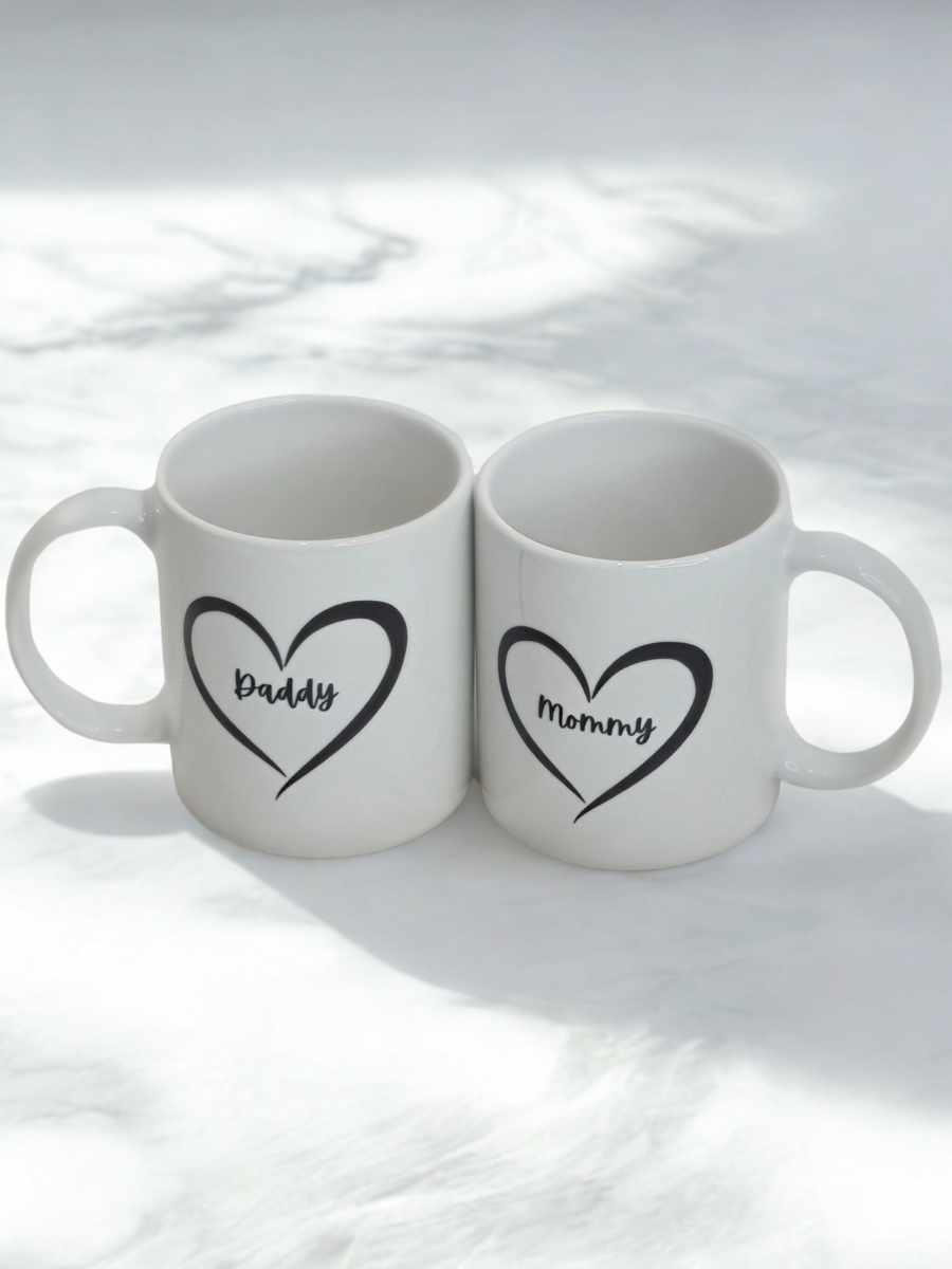 Mommy & Daddy Heart Mug Set (Set of 2)