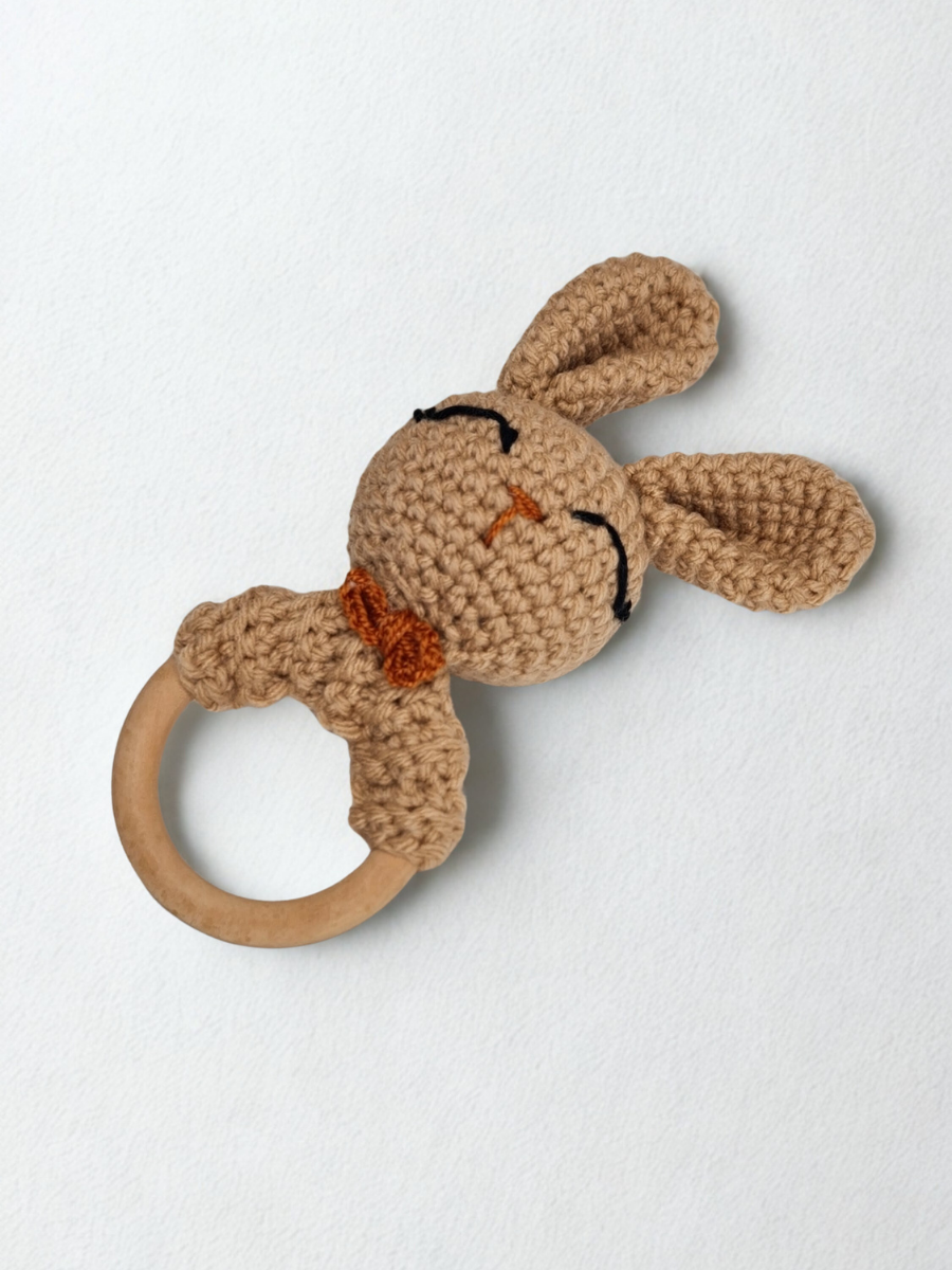 Brown Crochet Bunny Baby Rattle