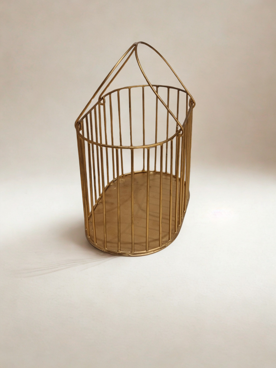 Golden Wire Basket & Premium Net Wrap Gift Hamper Kit (Cognac Ribbon Included)