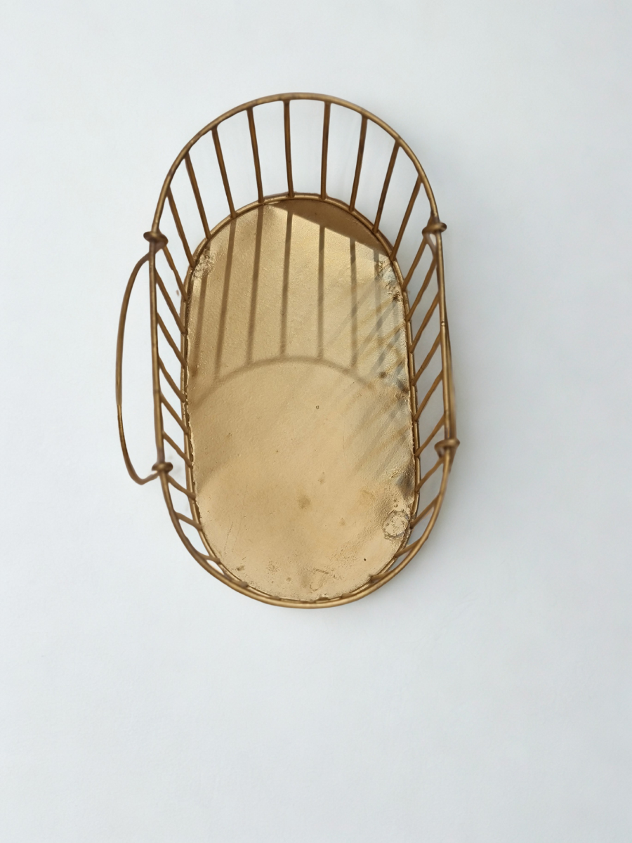 Golden Wire Basket & Premium Net Wrap Gift Hamper Kit (Cognac Ribbon Included)