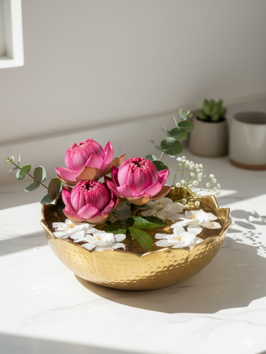 Decorative Brass Urli Bowl for Floating Flowers – Elegant Home Decor Accent