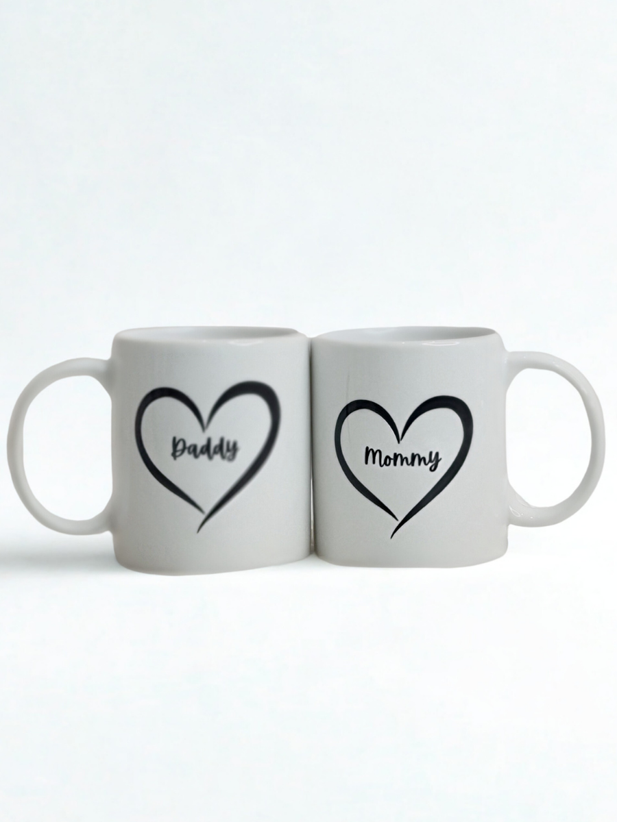 Mommy & Daddy Heart Mug Set (Set of 2)