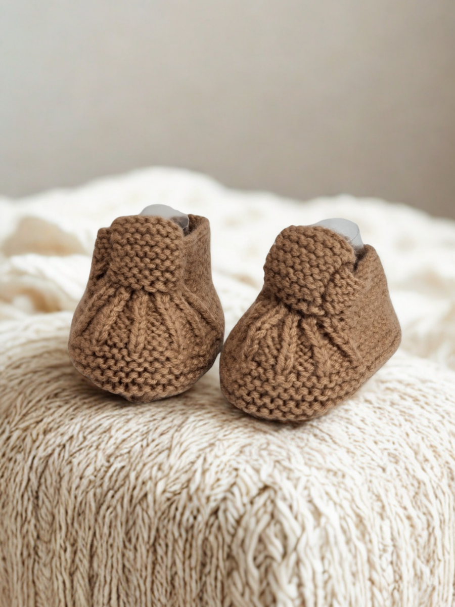 Hand-Knitted Cozy Baby Booties - Brown Color