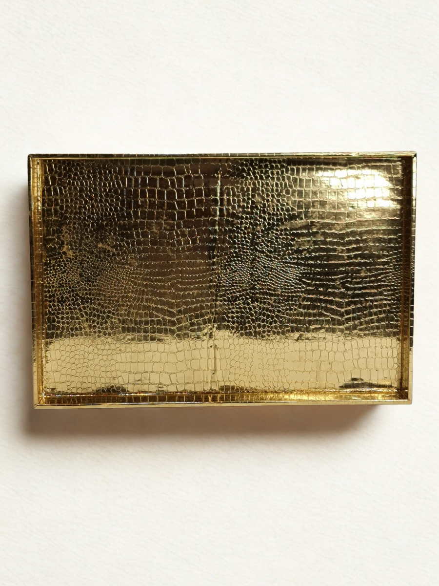 Luxurious Golden Leatherite Wedding Gift and Shagun Tray