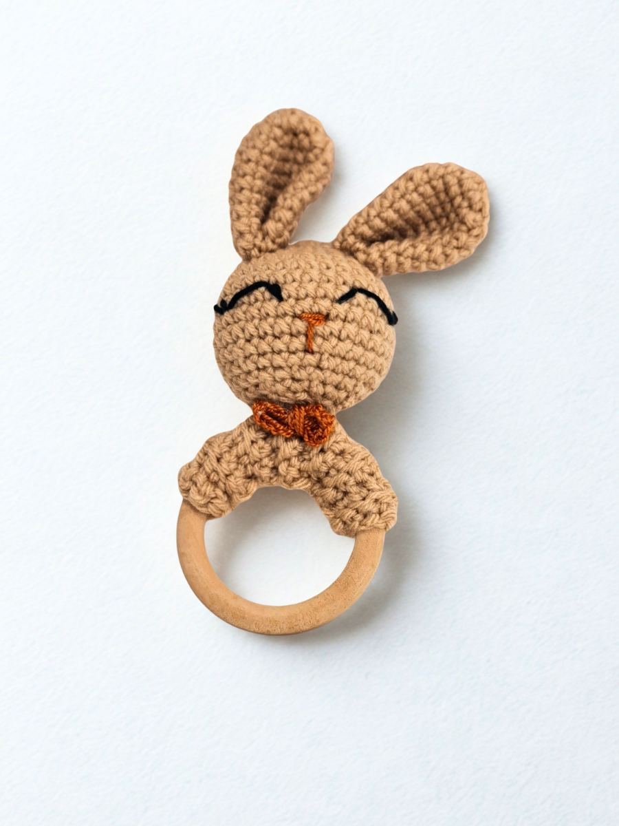 Brown Crochet Bunny Baby Rattle