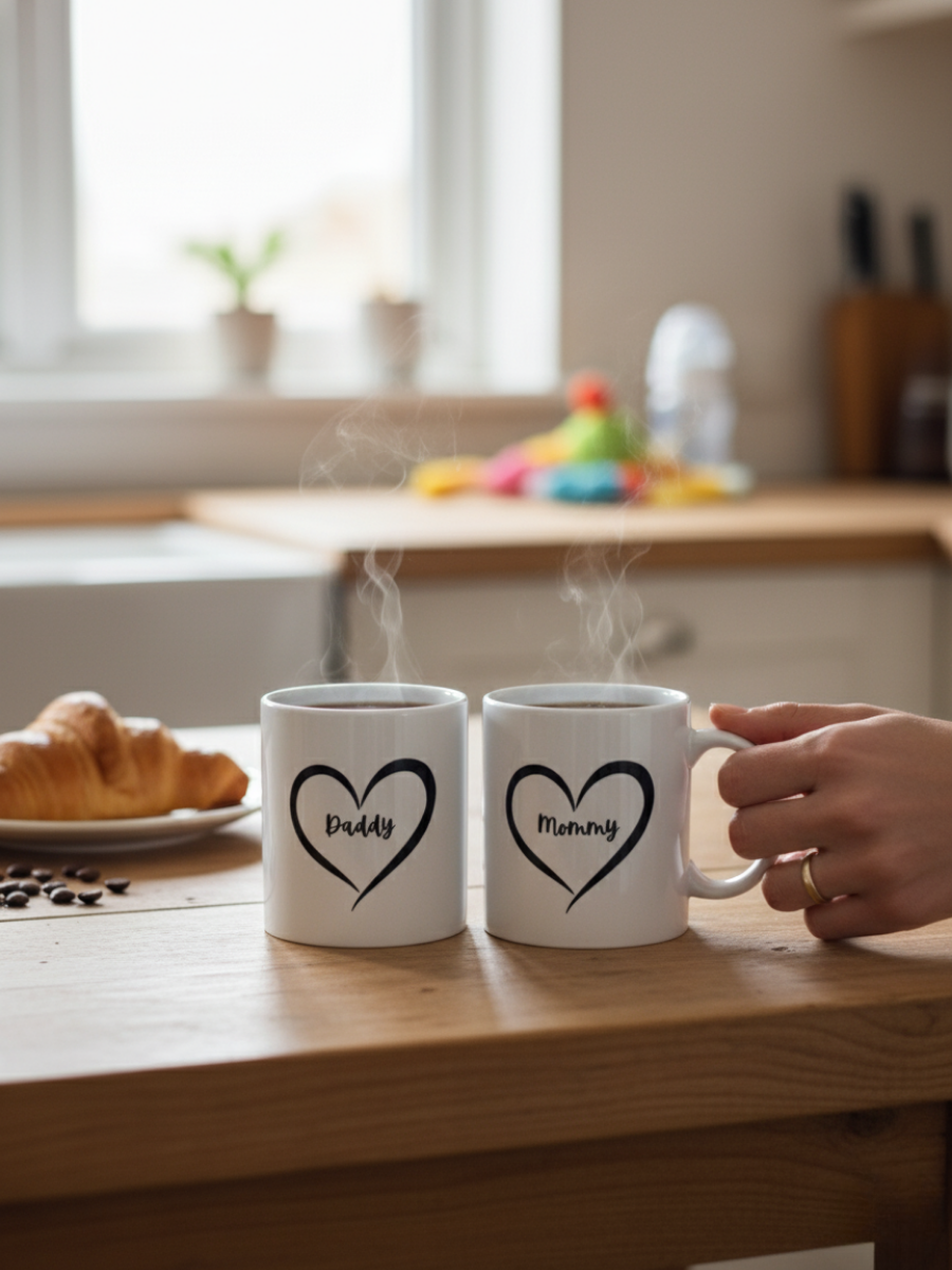 Mommy & Daddy Heart Mug Set (Set of 2)