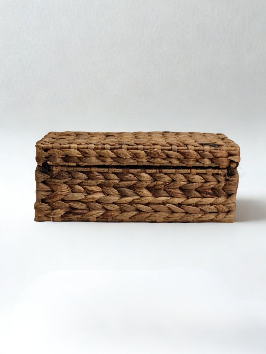 Handwoven Natural Grass Lidded Storage Gift Basket Box