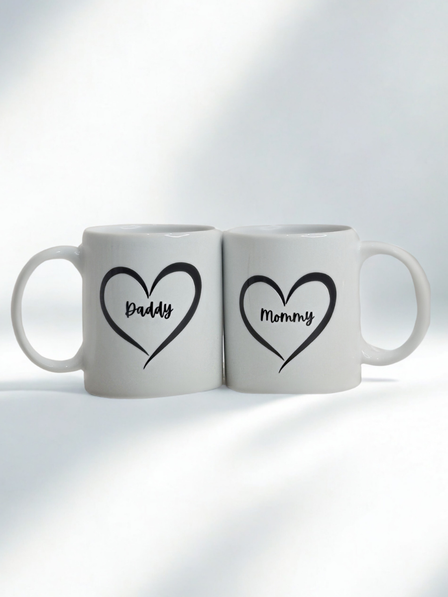 Mommy & Daddy Heart Mug Set (Set of 2)