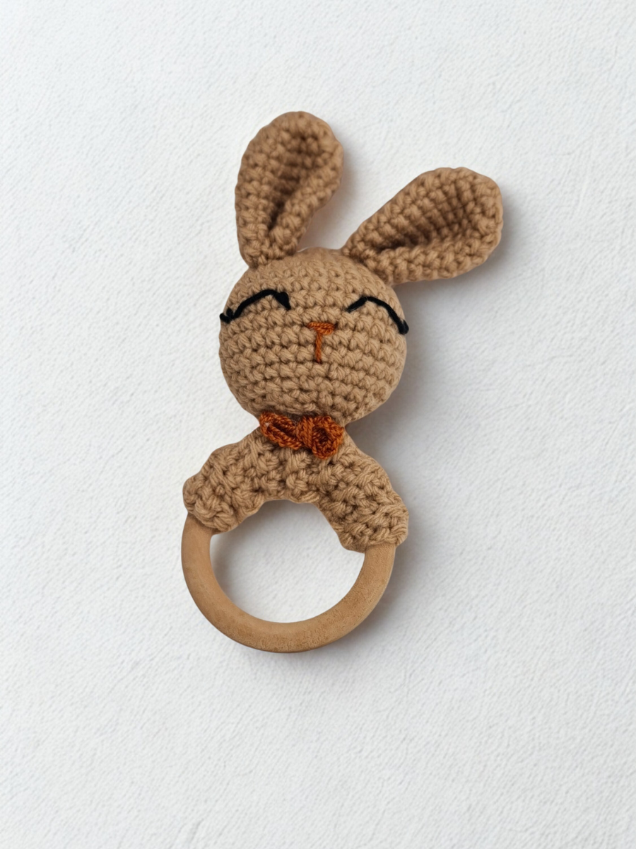 Brown Crochet Bunny Baby Rattle