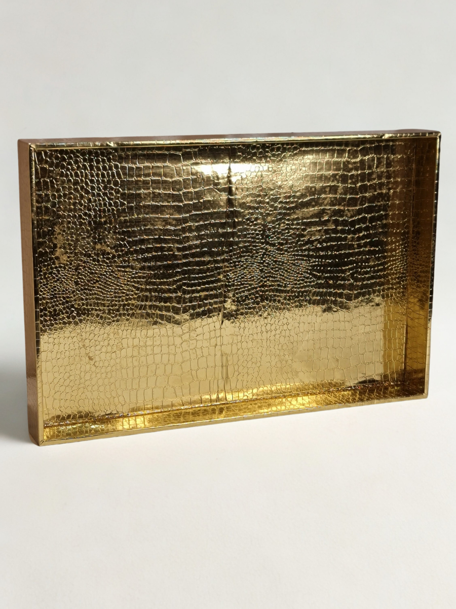 Luxurious Golden Leatherite Wedding Gift and Shagun Tray