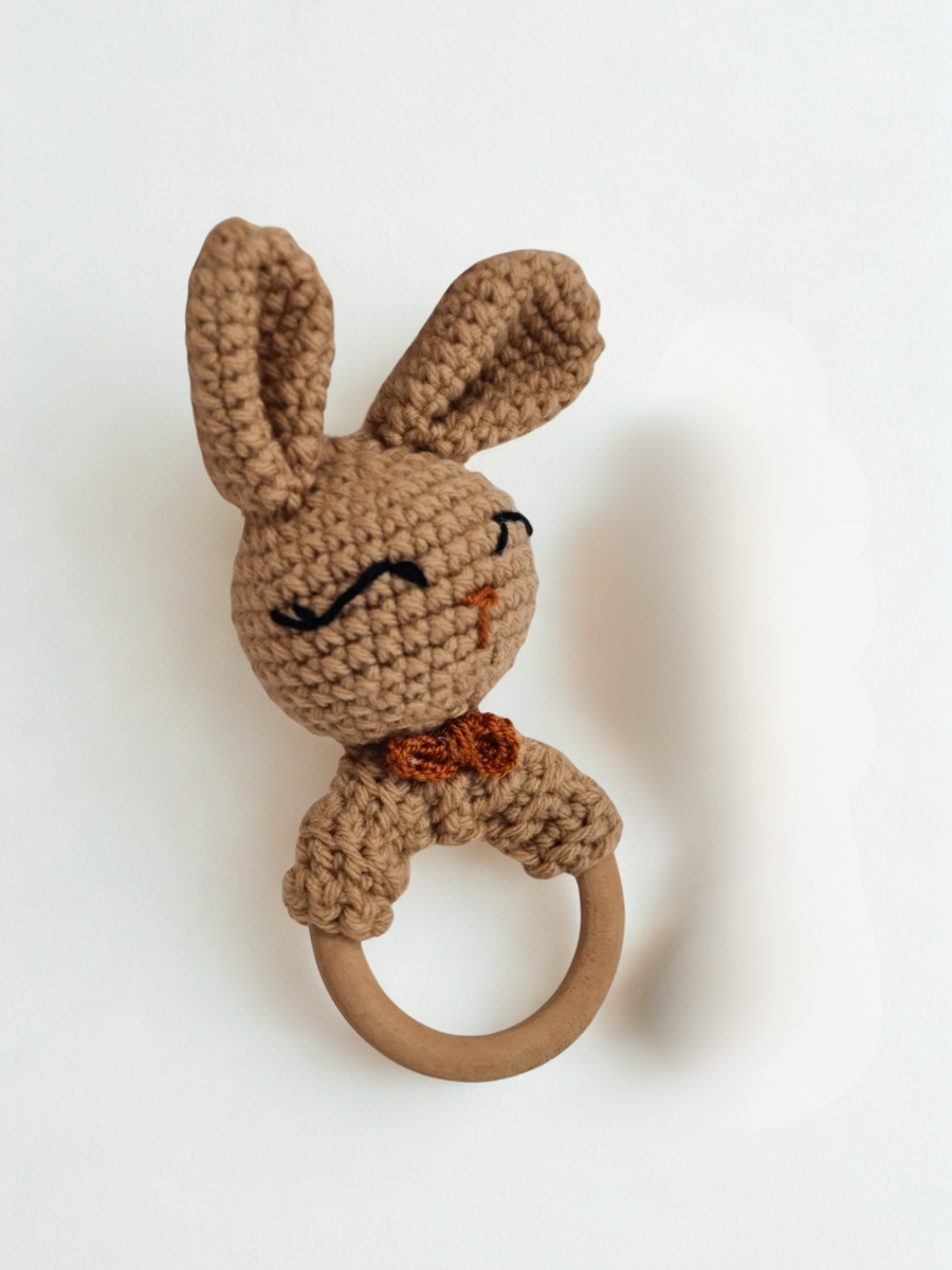 Brown Crochet Bunny Baby Rattle