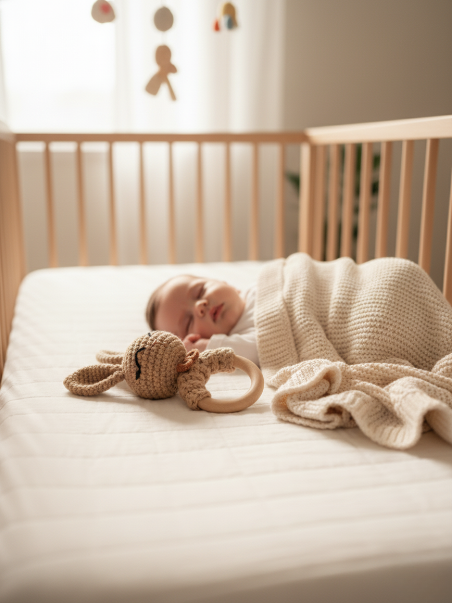 Brown Crochet Bunny Baby Rattle