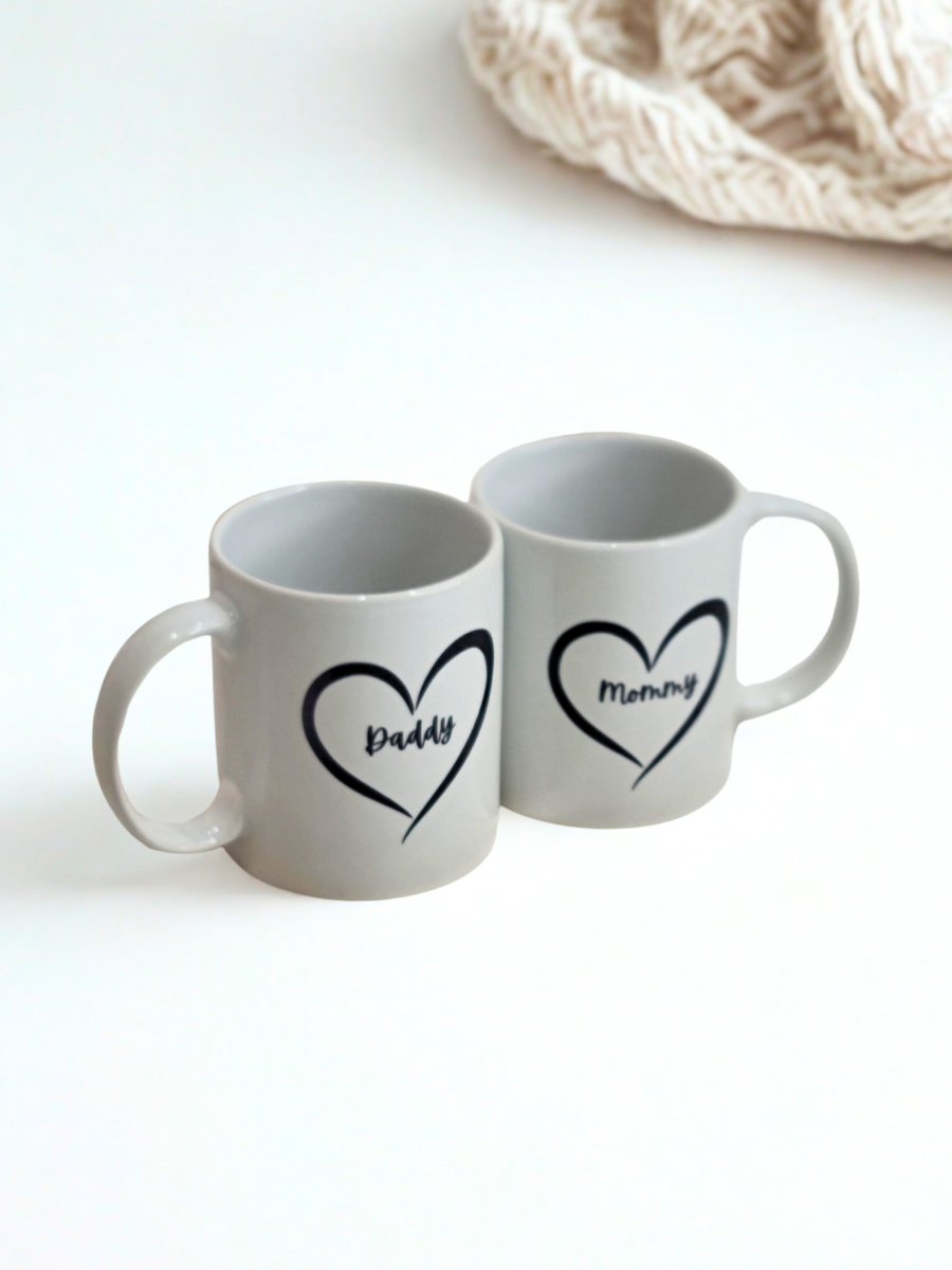 Mommy & Daddy Heart Mug Set (Set of 2)