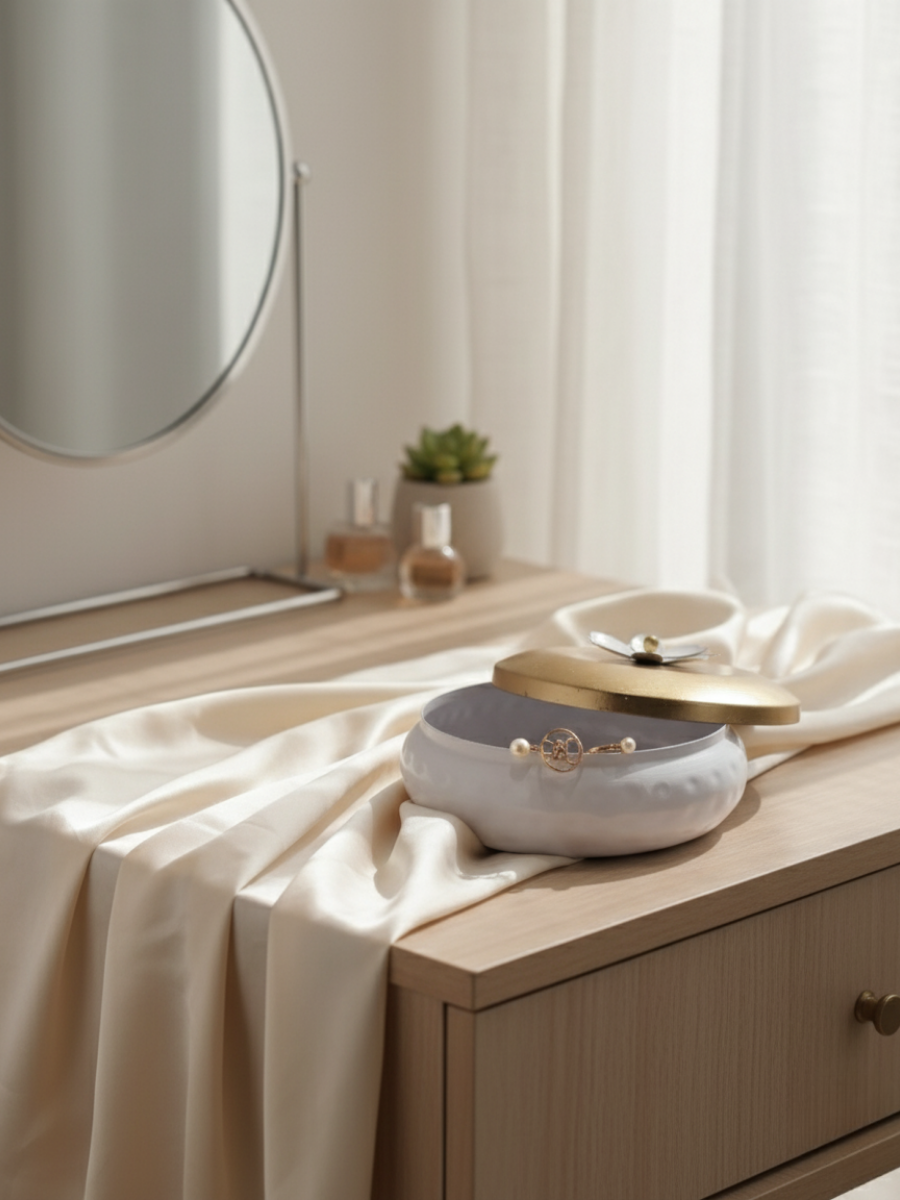 Thamboolam White & Gold Decorative Flower-Top Storage Jar with Decoration Kit