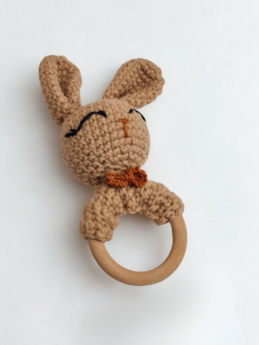 Brown Crochet Bunny Baby Rattle