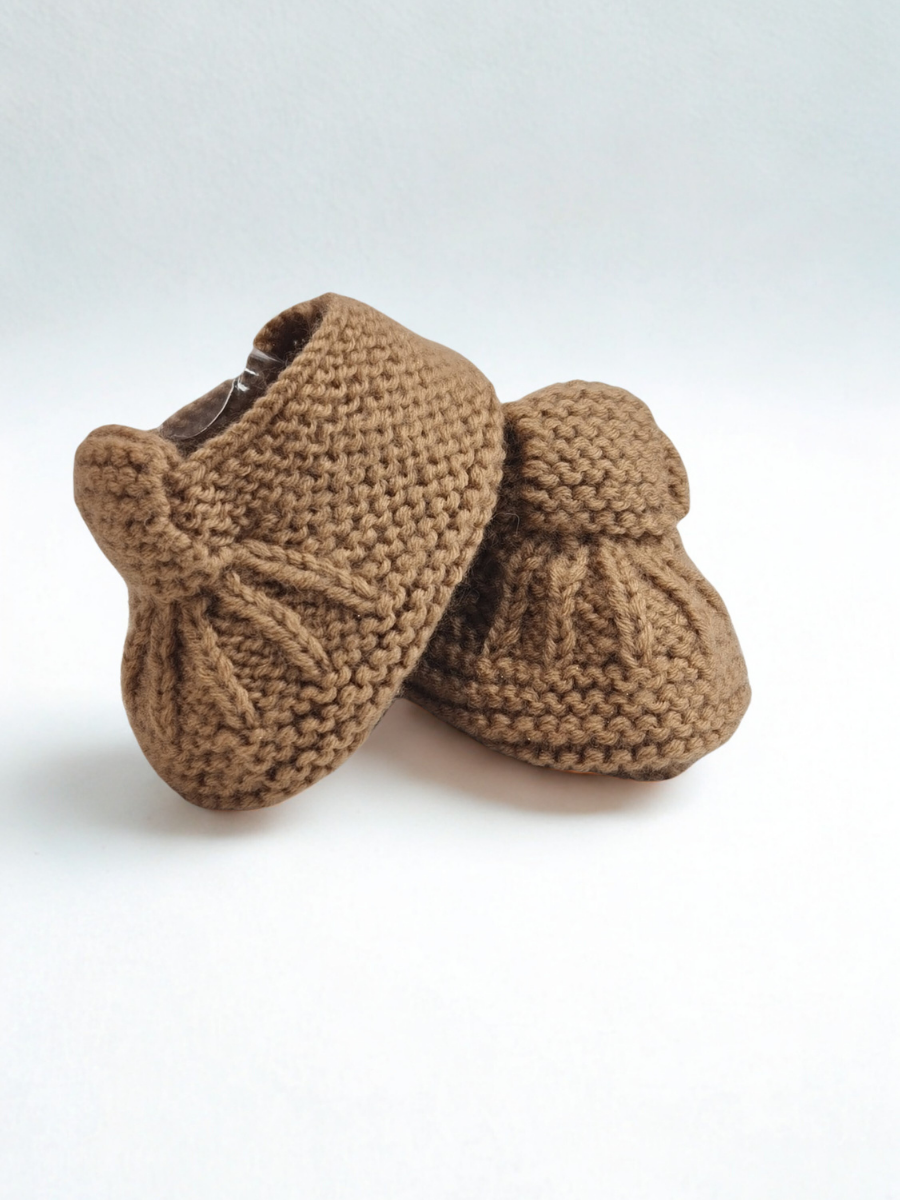 Hand-Knitted Cozy Baby Booties - Brown Color