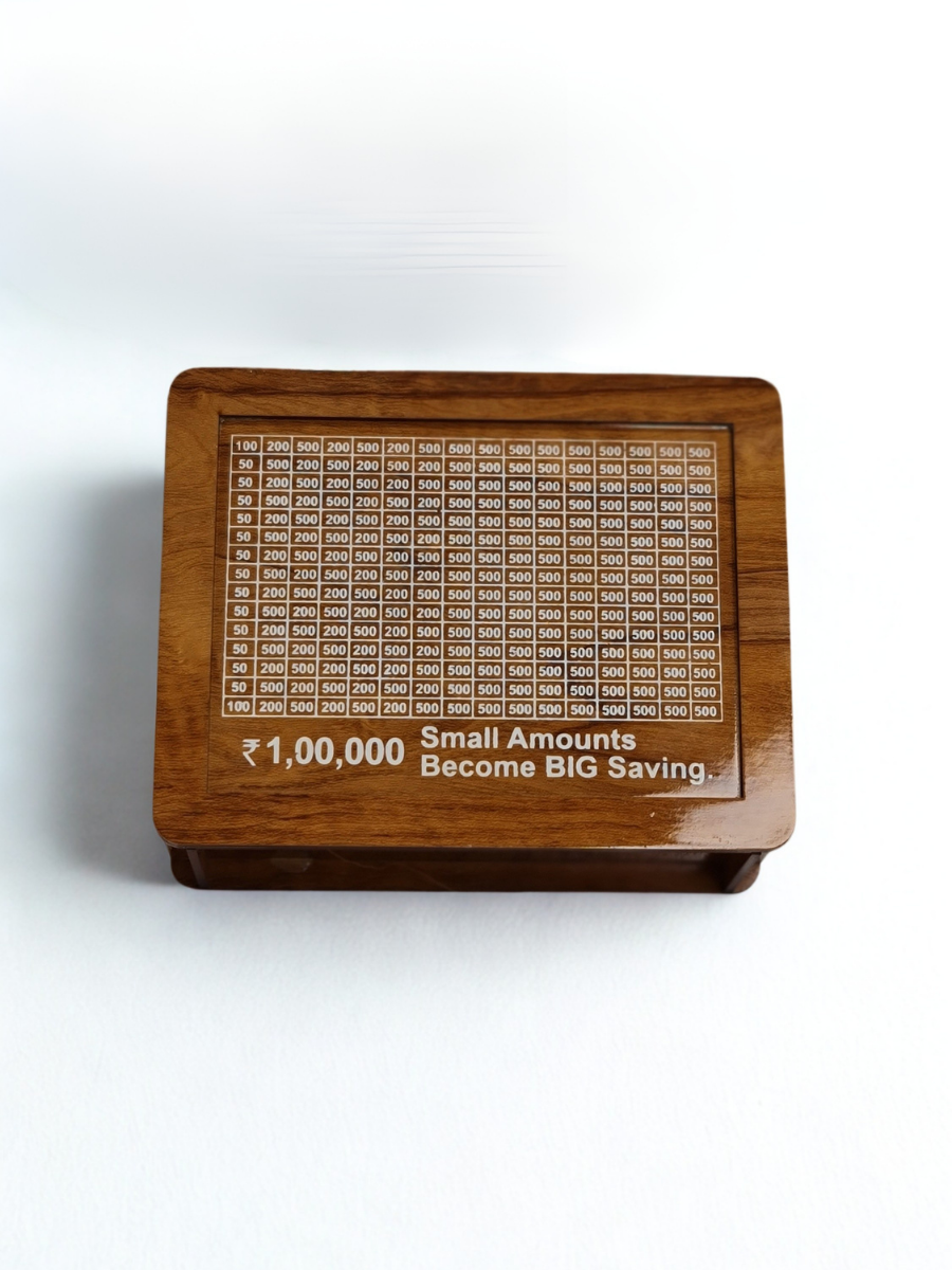 Wooden Savings Box with Clear Grid Tracker