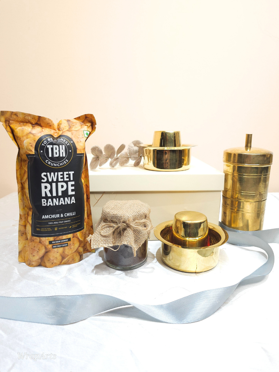 Packaged food item with decorative elements on a white surface