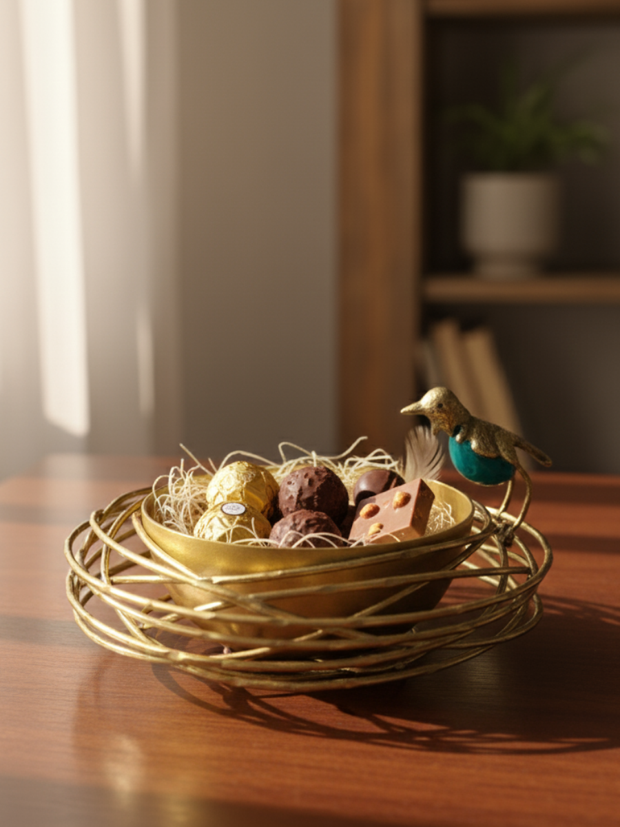 Kalarambh Brass Bird Urli Bowl – Elegant Home Decor Accent