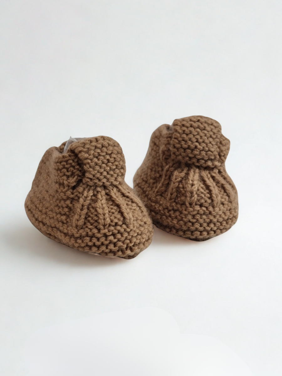 Hand-Knitted Cozy Baby Booties - Brown Color
