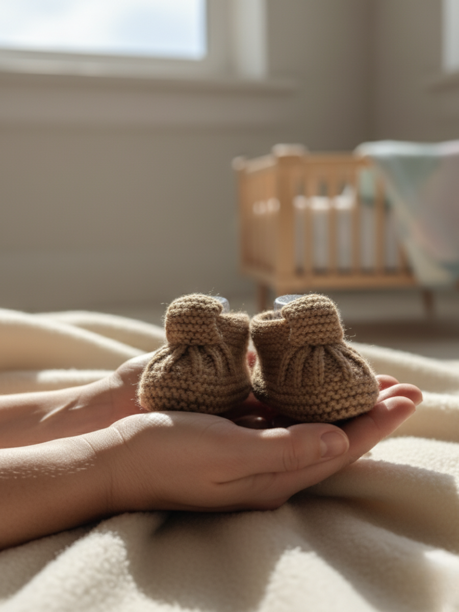 Hand-Knitted Cozy Baby Booties - Brown Color
