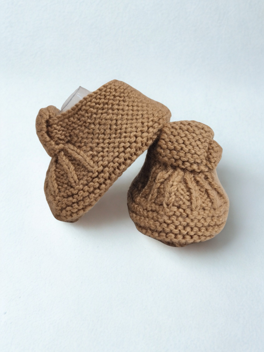 Hand-Knitted Cozy Baby Booties - Brown Color