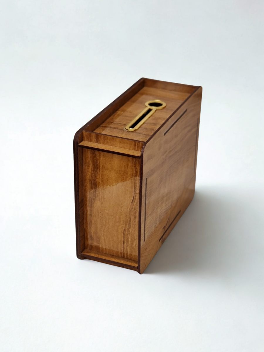 Wooden Savings Box with Clear Grid Tracker
