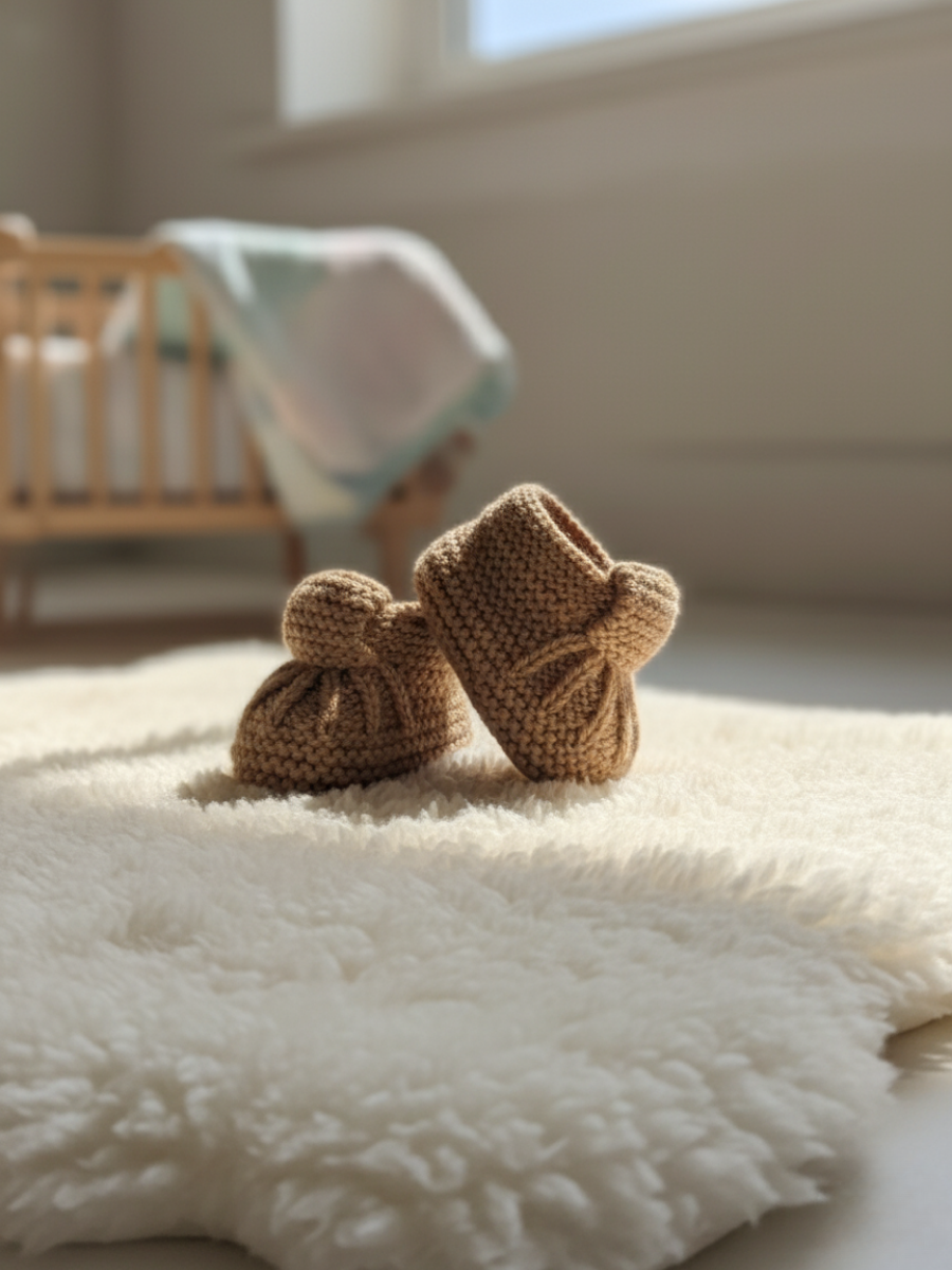 Hand-Knitted Cozy Baby Booties - Brown Color