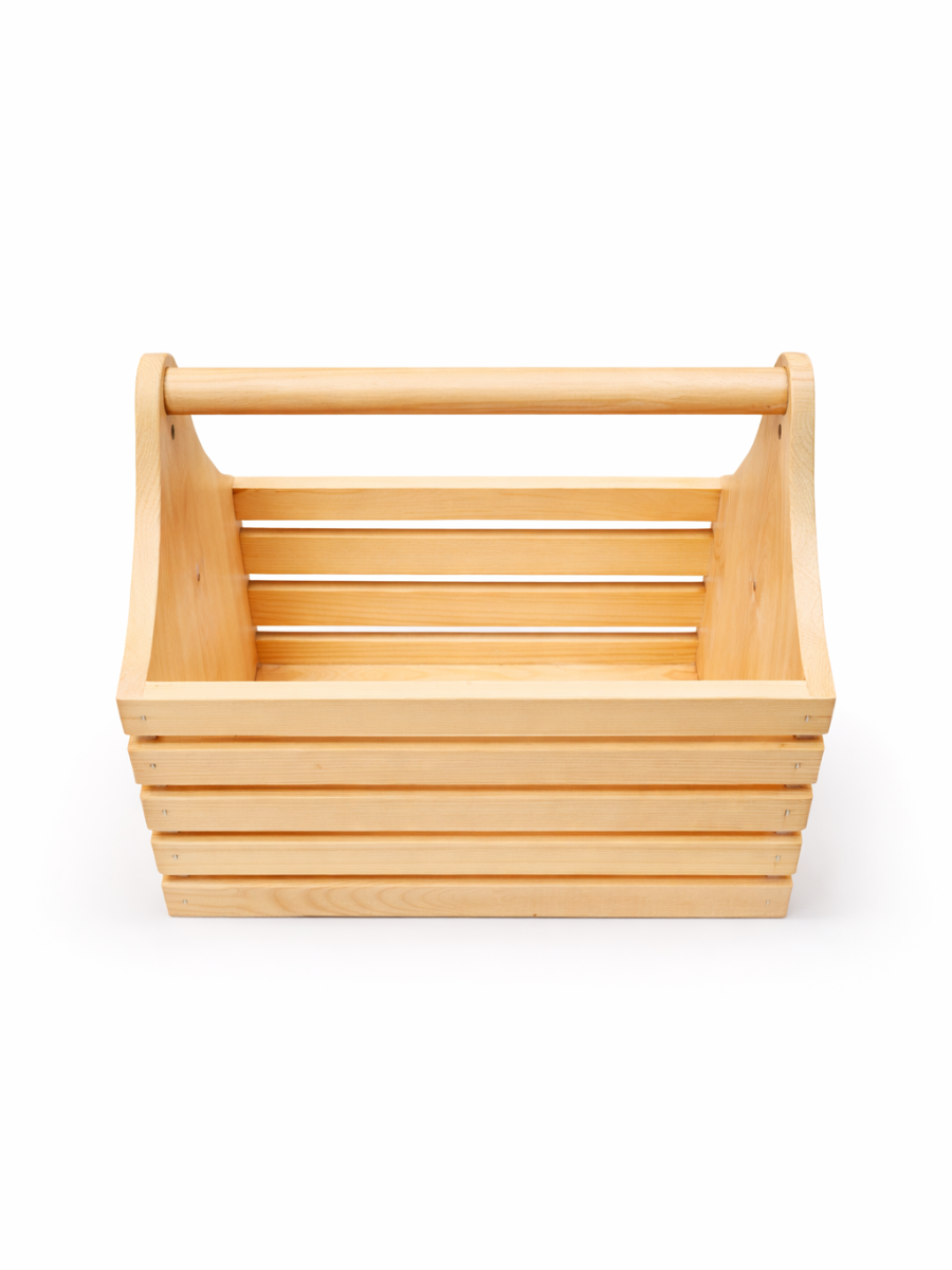 Multipurpose Pine Wood Carry Basket with Handle - Natural Wooden Storage Caddy