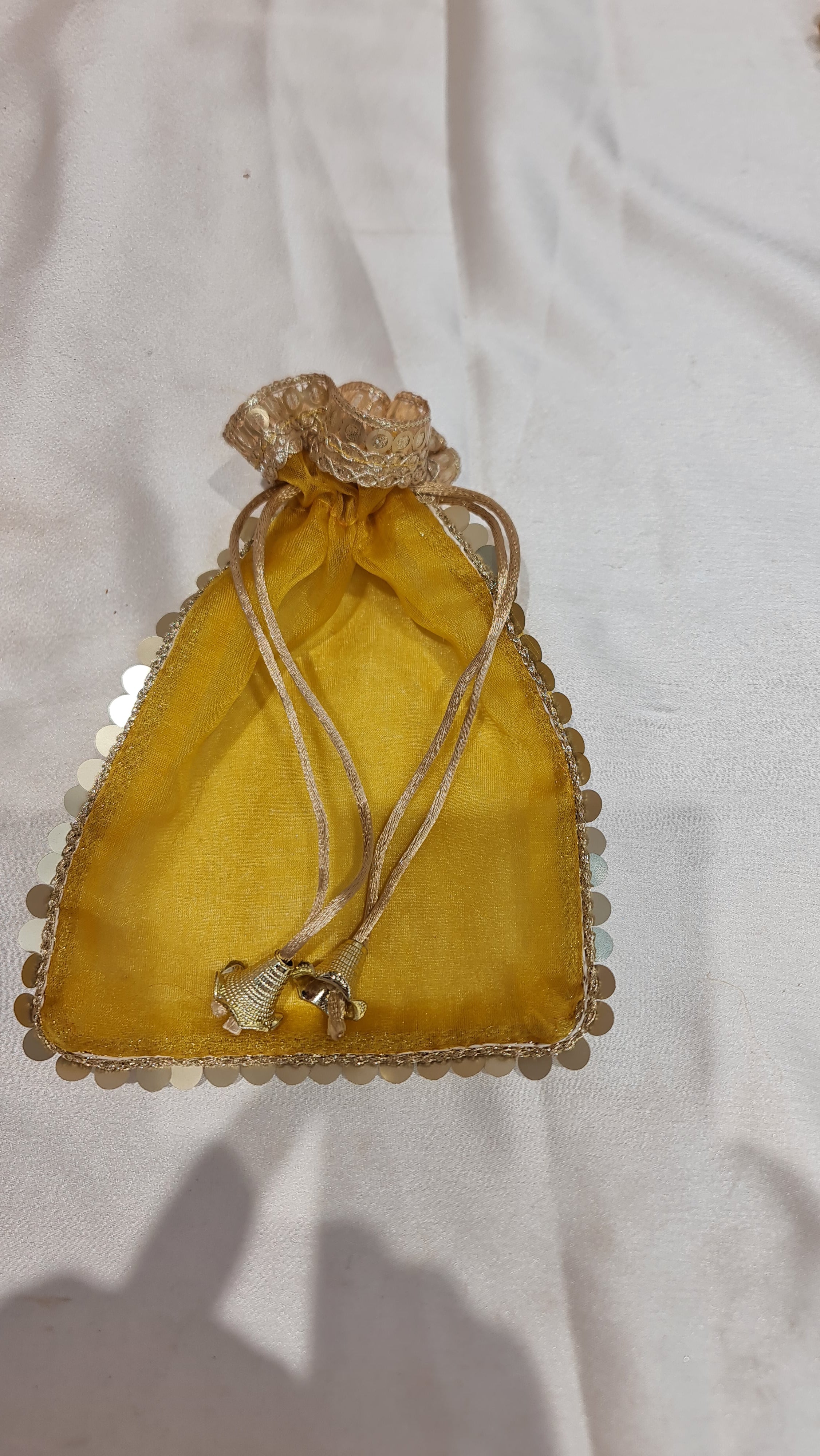 Vibrant Gold Organza Potli Drawstring Gift Bags (Pack of 10) - 14 Cm x 19Cm  Yellow