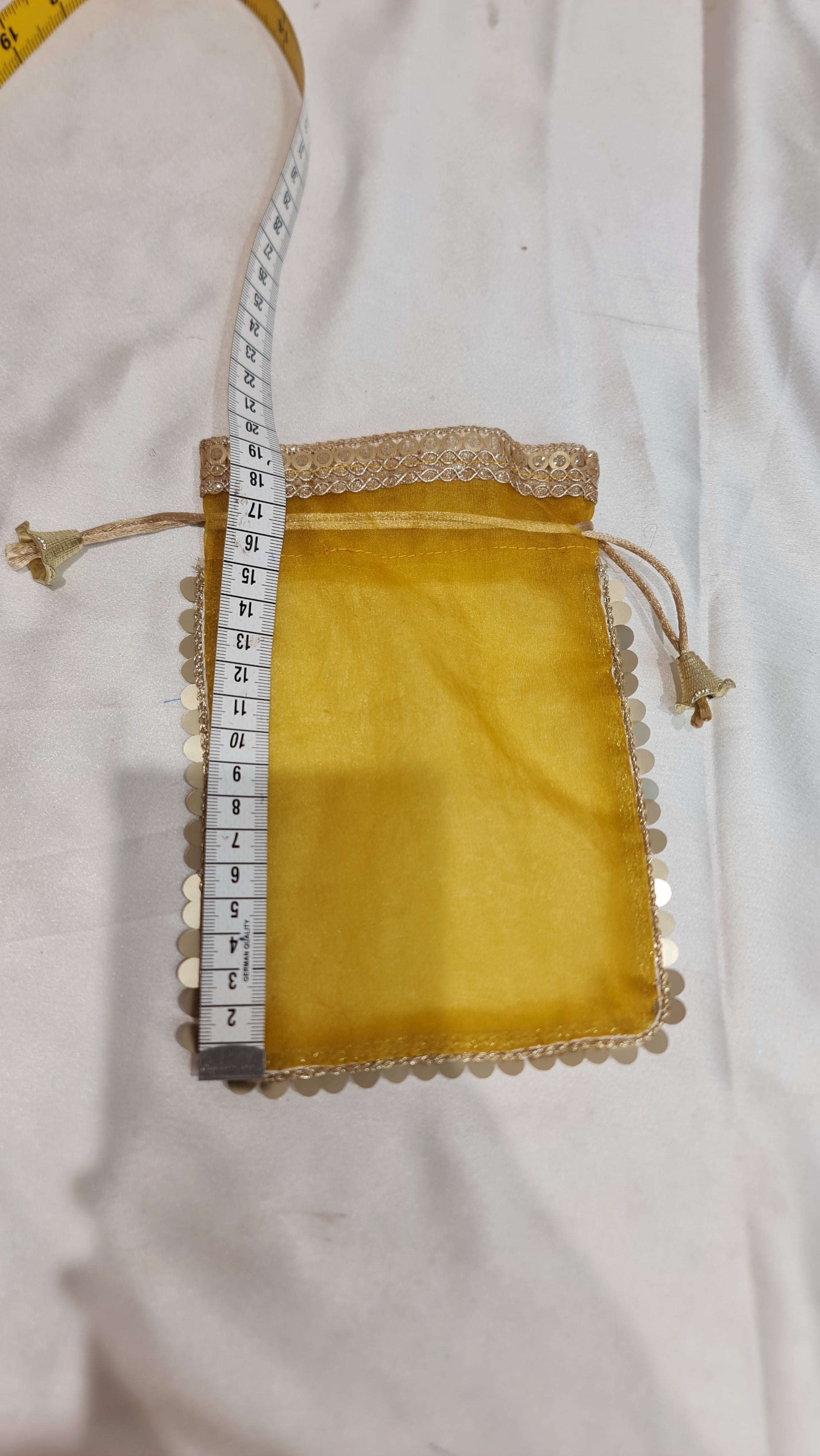 Vibrant Gold Organza Potli Drawstring Gift Bags (Pack of 10) - 14 Cm x 19Cm  Yellow