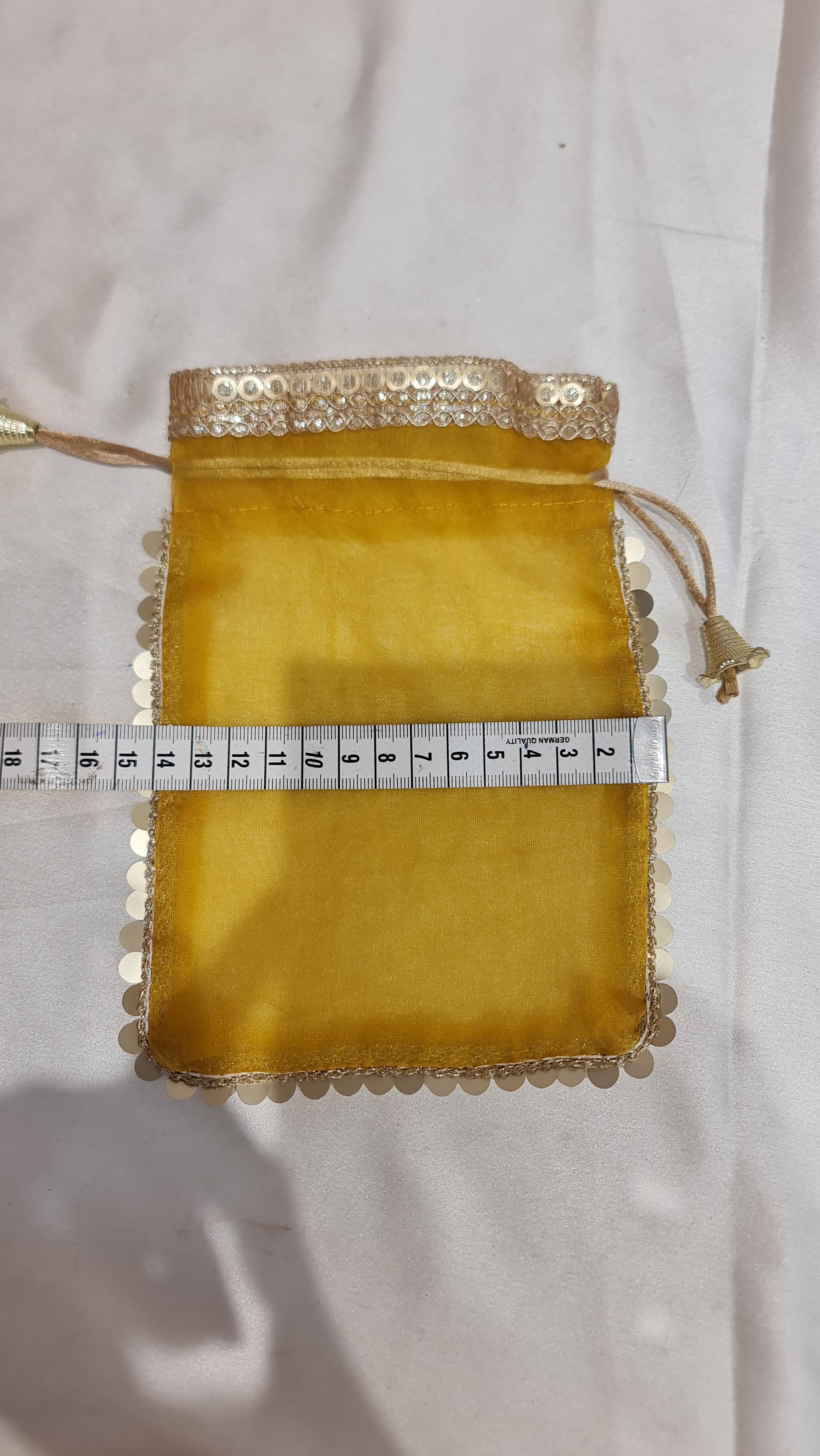 Vibrant Gold Organza Potli Drawstring Gift Bags (Pack of 10) - 14 Cm x 19Cm  Yellow