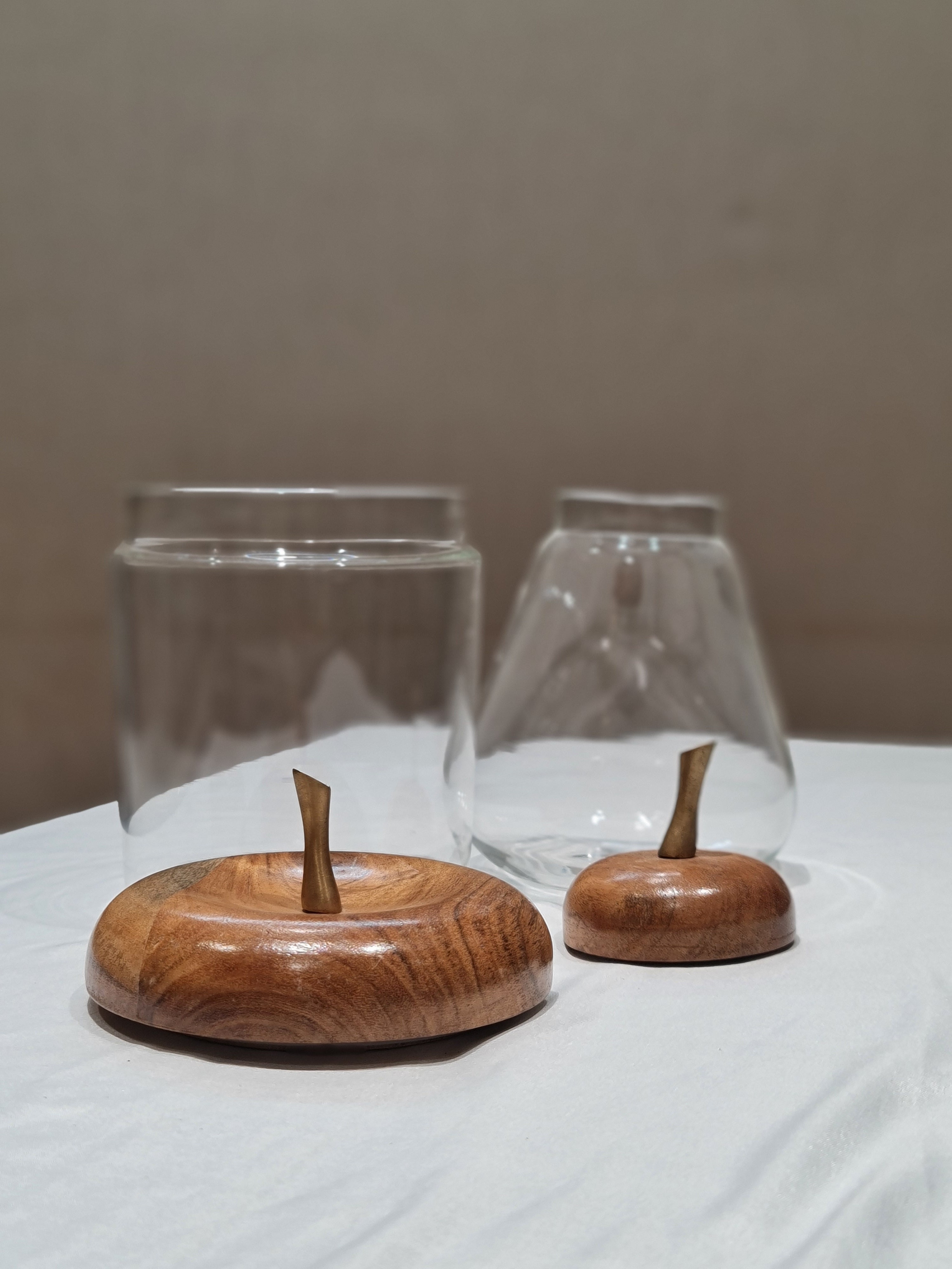 Apple & Pear Glass Storage Jars with Wooden Lids (Set of 2)